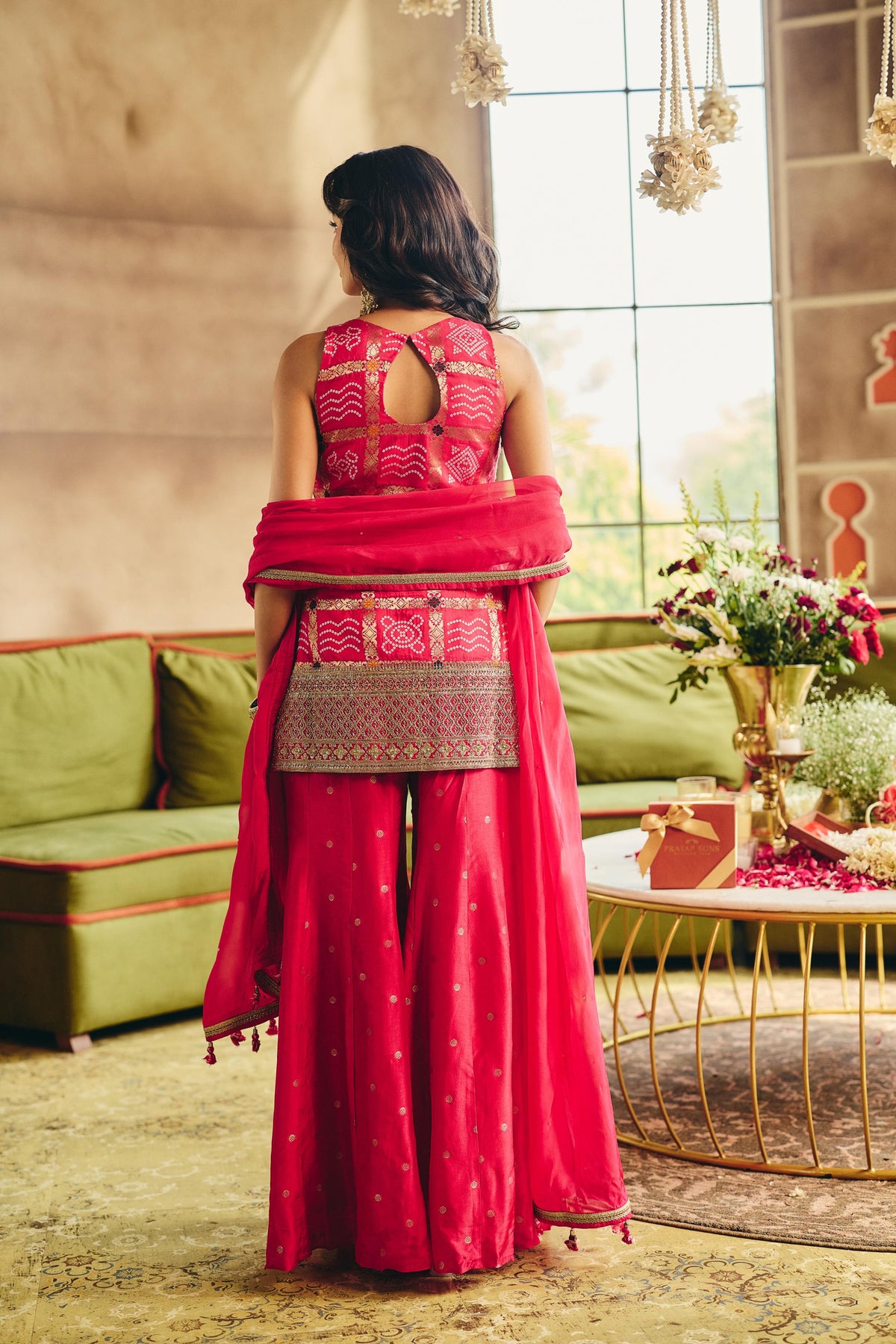 Rani Pink Embellished Banarasi Brocade Silk Palazzo Set