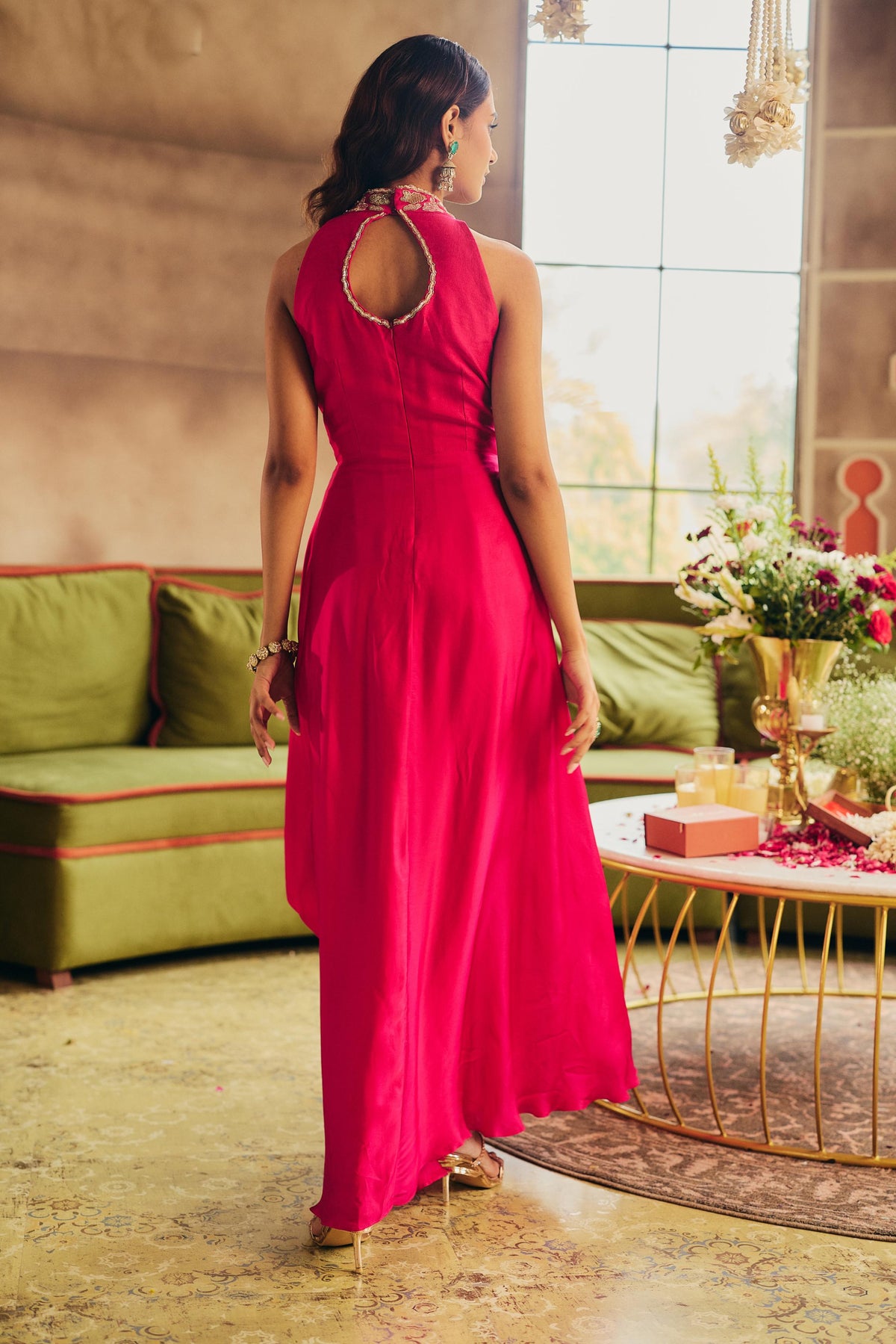 Magenta Rose Embellished Crepe Silk Dress