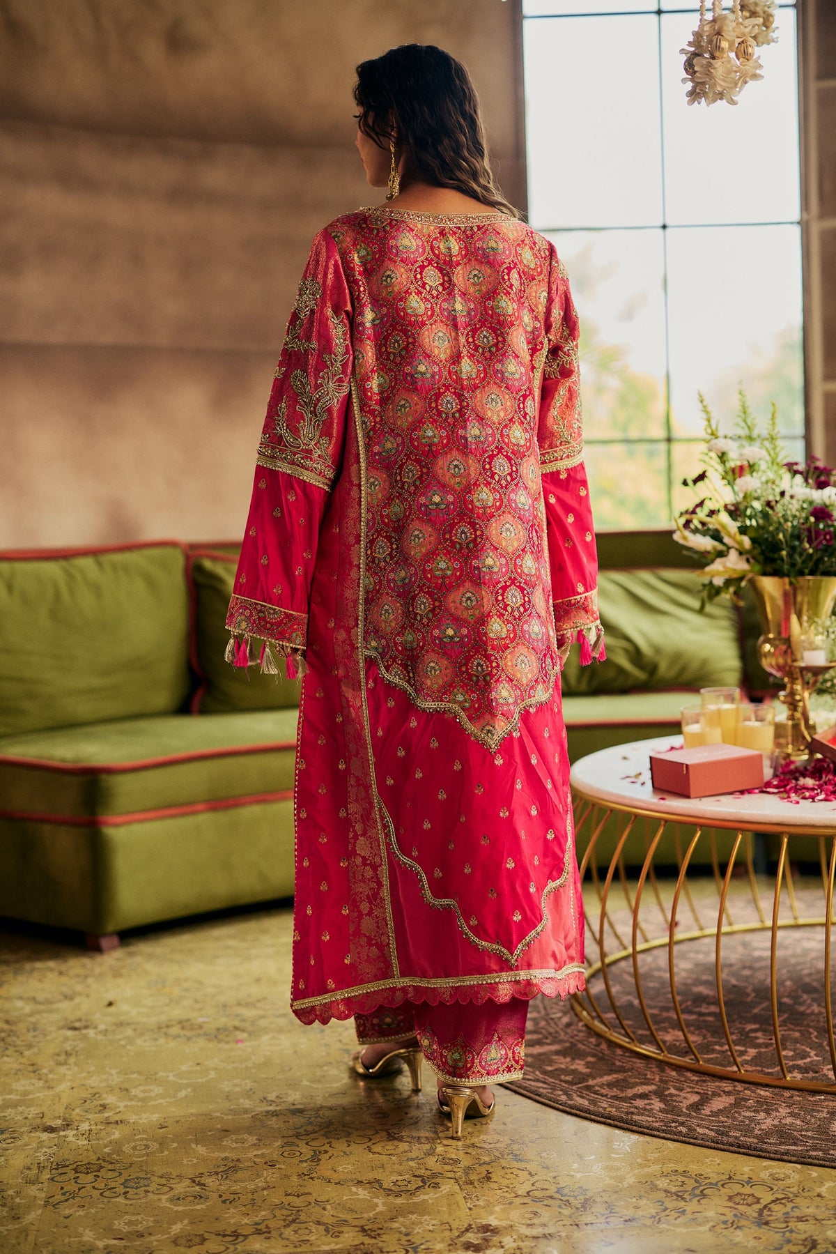 Pink Fuchsia Embellished Brocade Silk Salwar Set