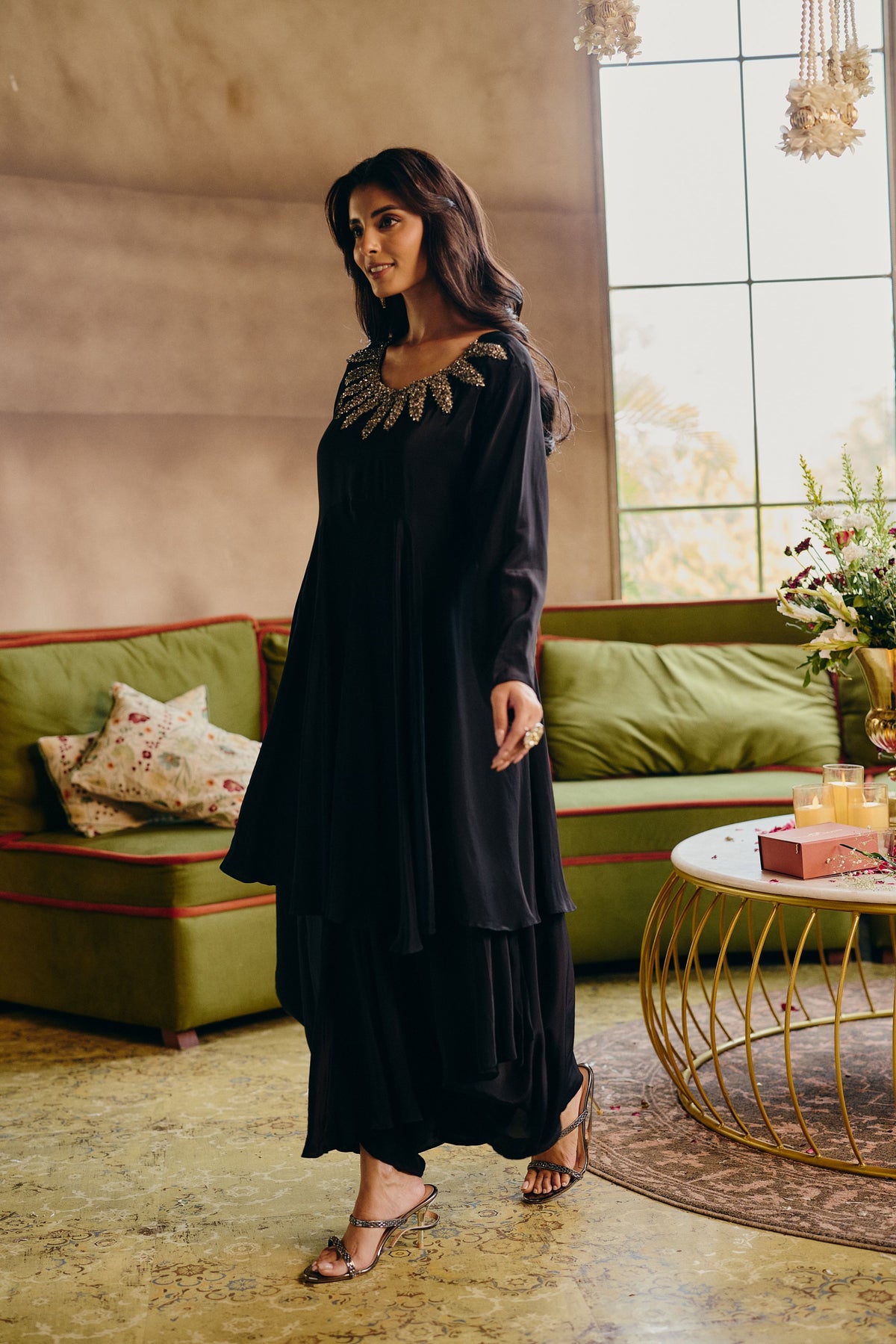 Mystic Noir Embellished Crepe Silk Pant Set