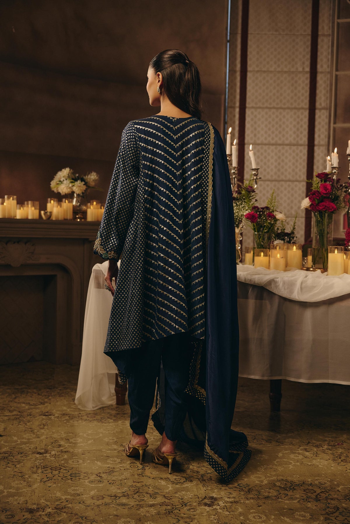 Deep Navy Blue Embellished Crepe Silk Dhoti Set