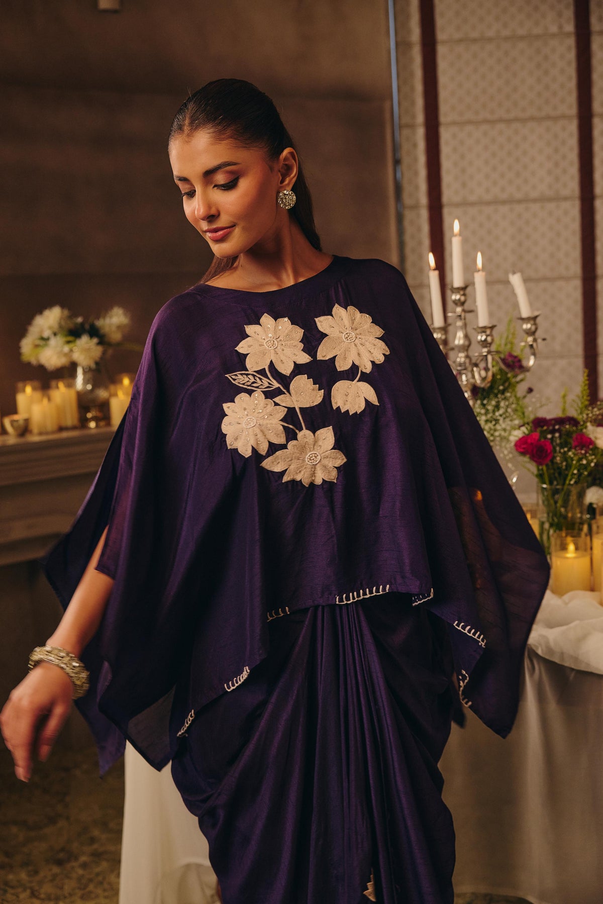 Royal Purple Embellished Raw Silk Dhoti Set