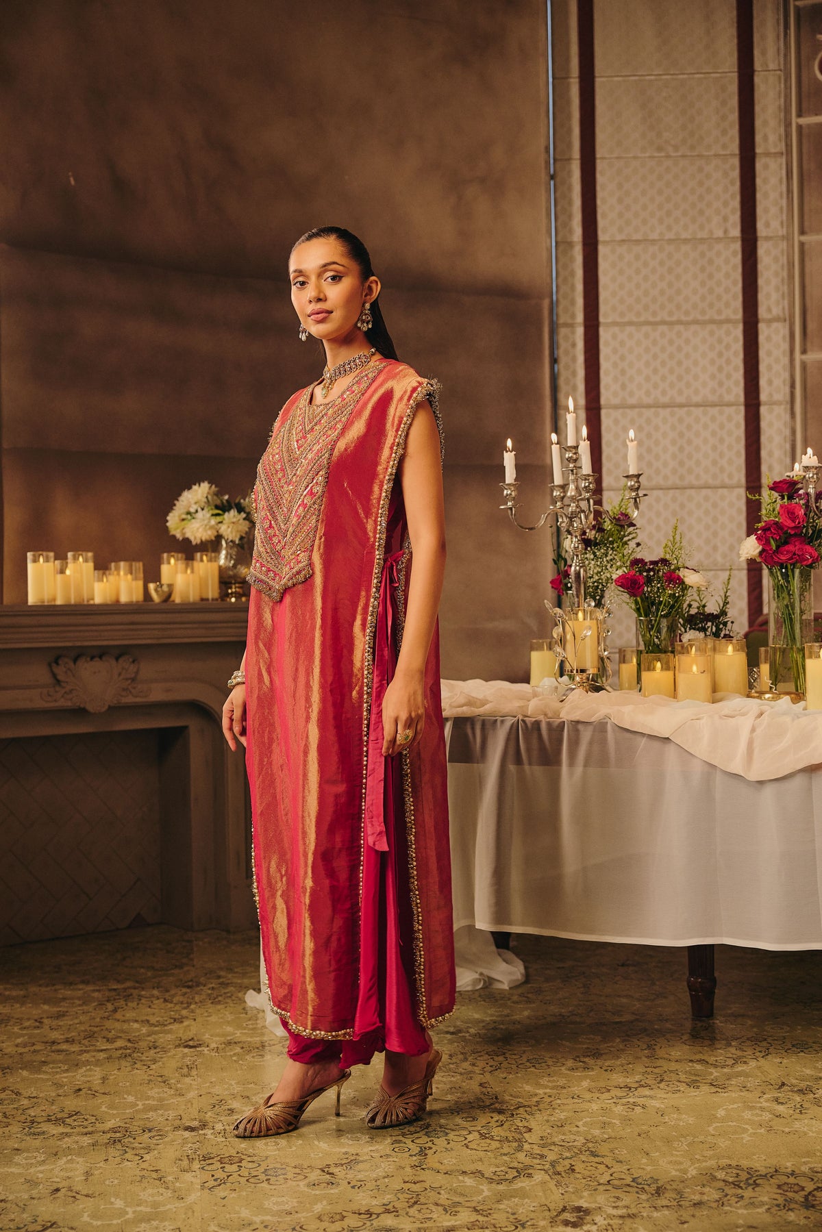 Pink Shine Embellished Shimmer Tissue Silk Pant Set