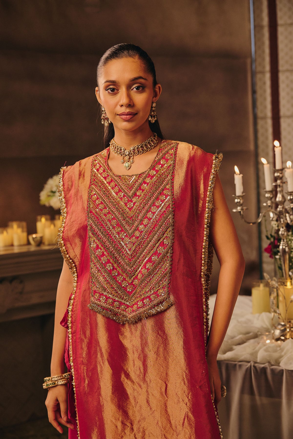 Pink Shine Embellished Shimmer Tissue Silk Pant Set