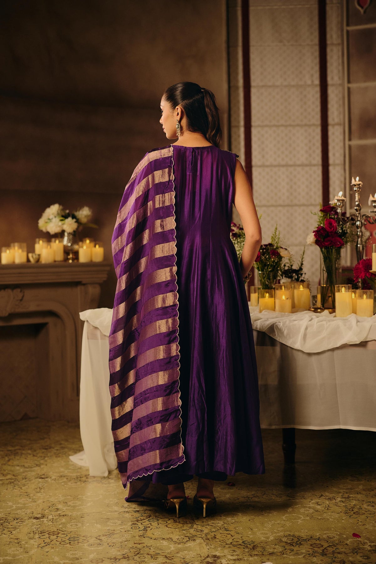 Royal Purple Embellished Raw Silk Anarkali Set