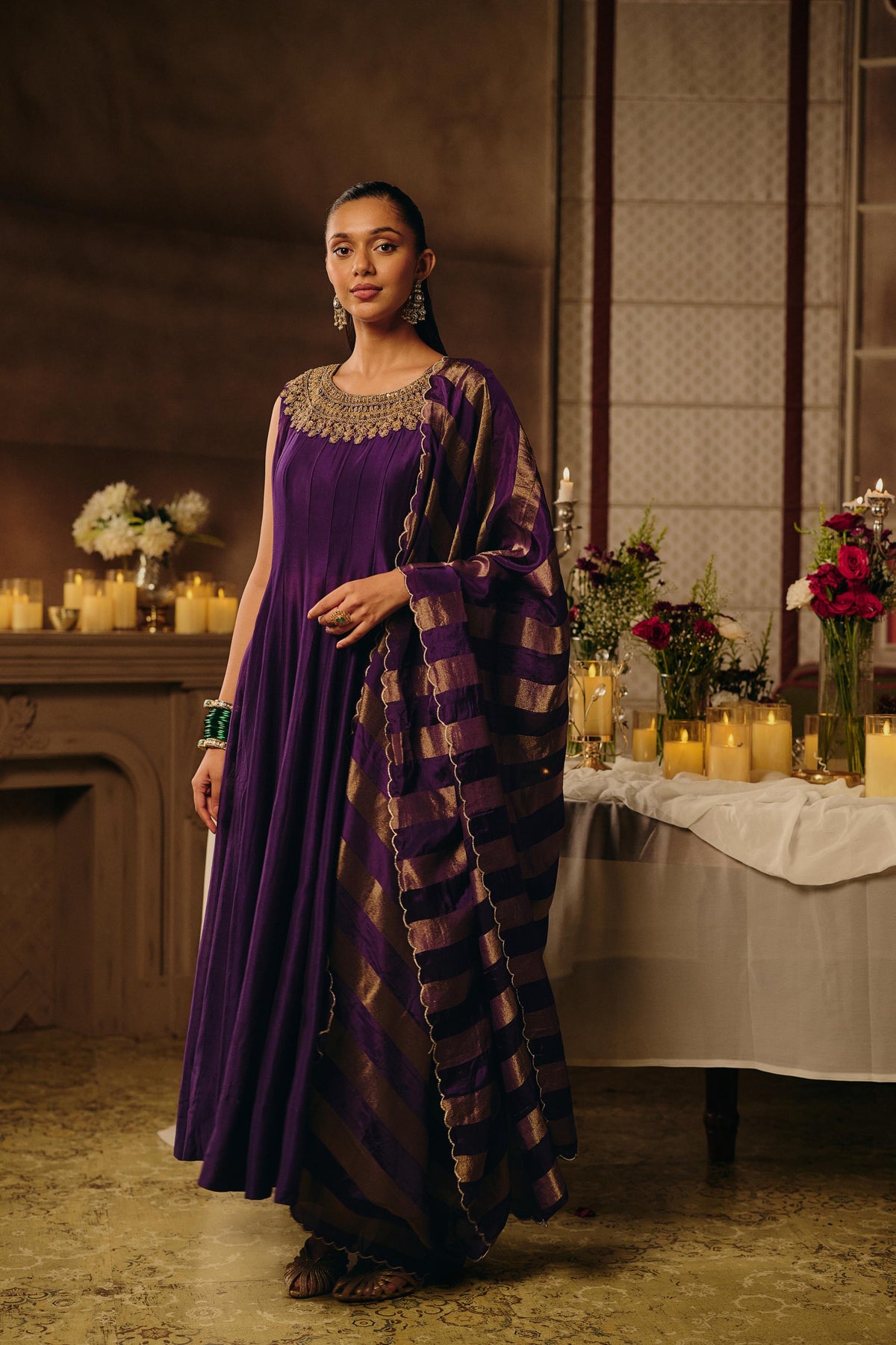 Royal Purple Embellished Raw Silk Anarkali Set
