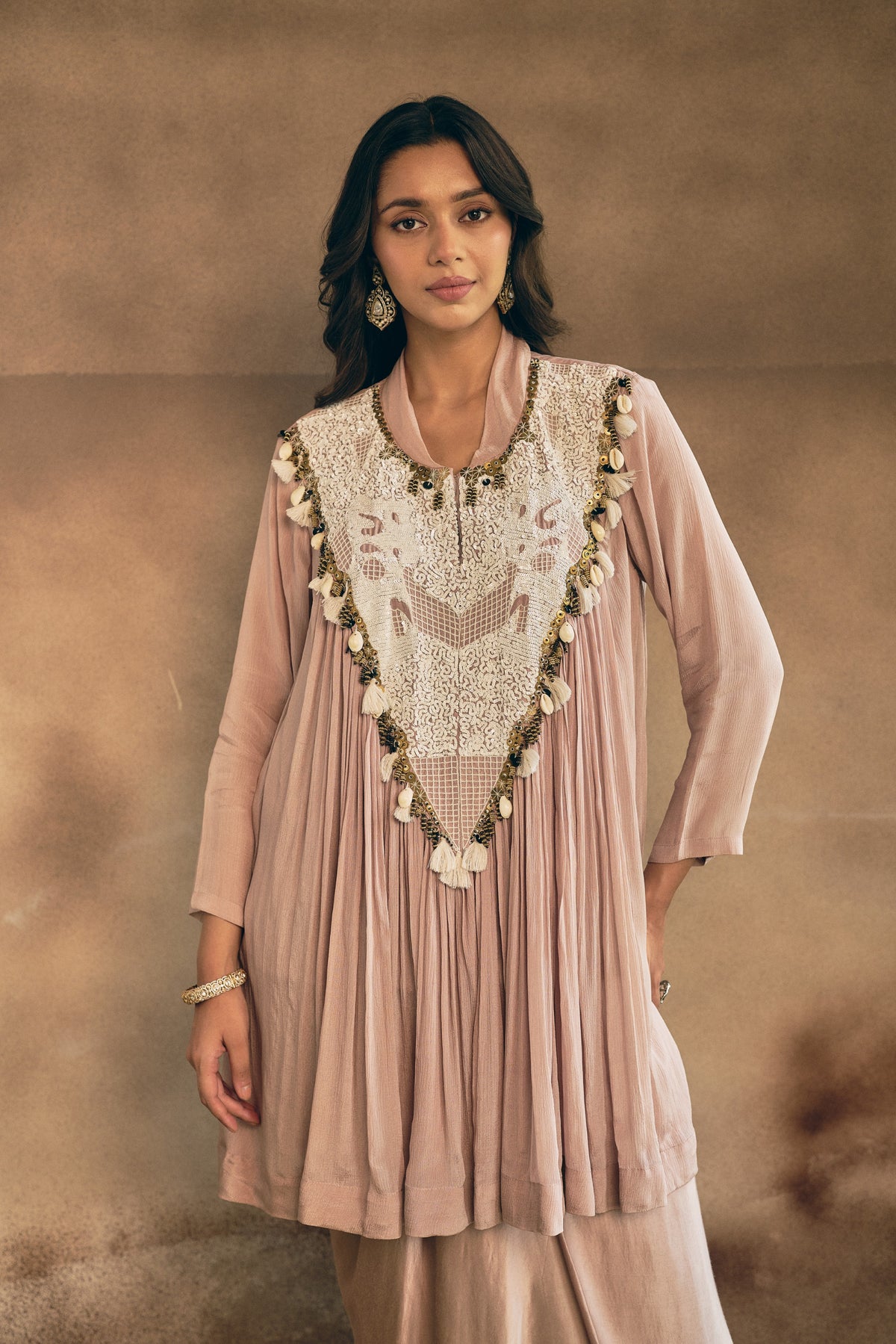 Soft Pink Embellished Georgette Silk Skirt Set