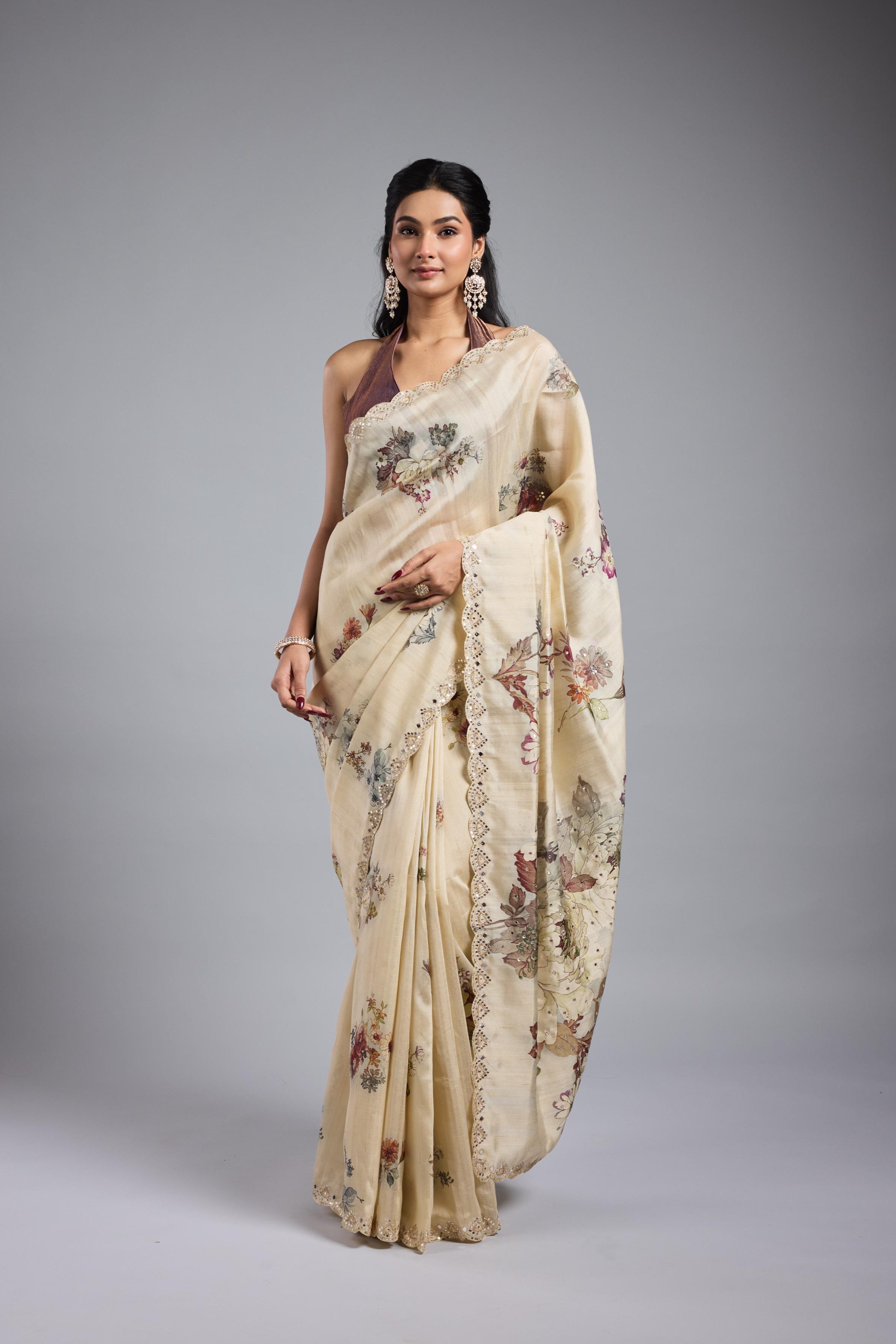 Pastel Cream Bhagalpuri Tussar Silk Saree