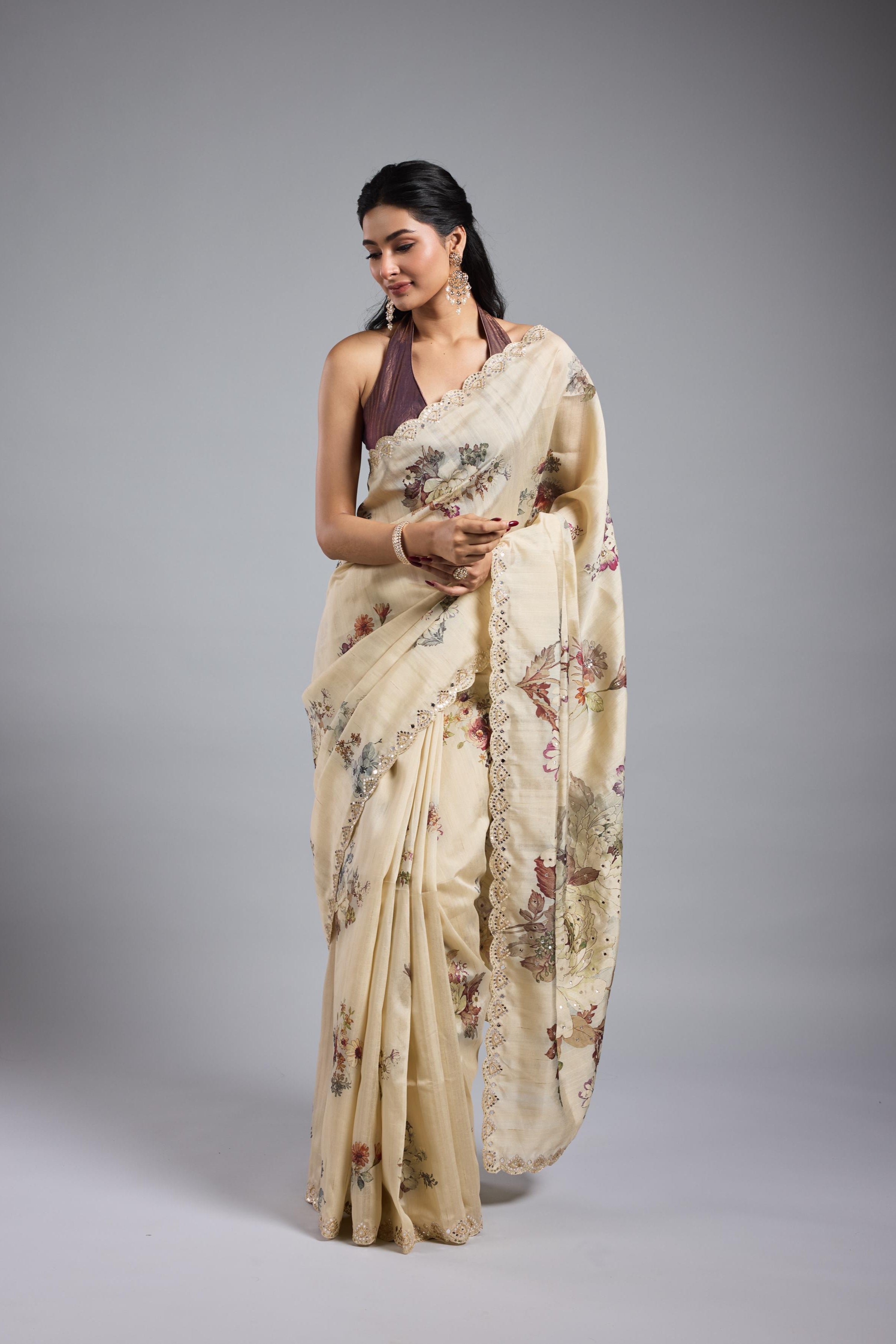 Pastel Cream Bhagalpuri Tussar Silk Saree