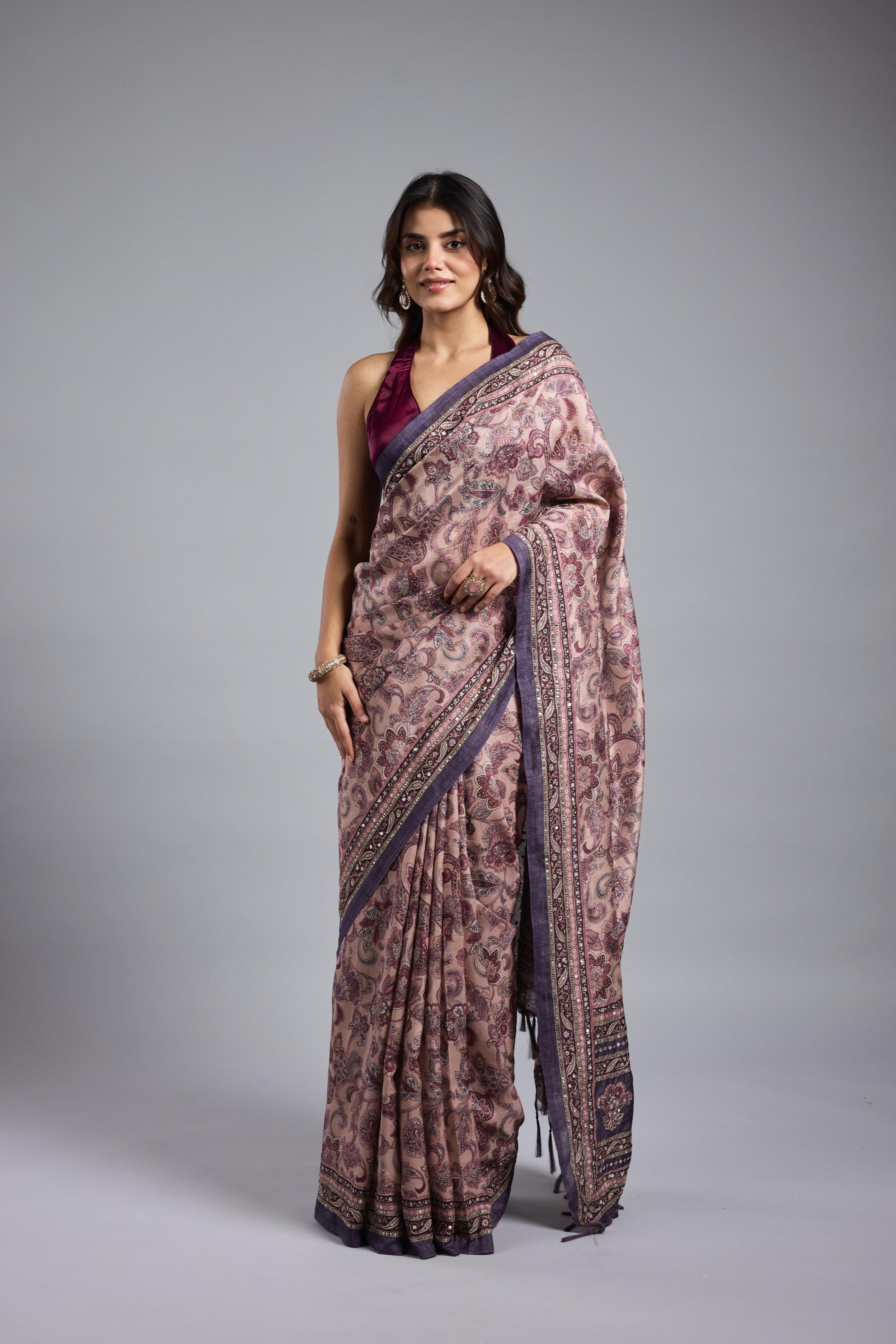 Light Purple Bhagalpuri Tussar Silk Saree