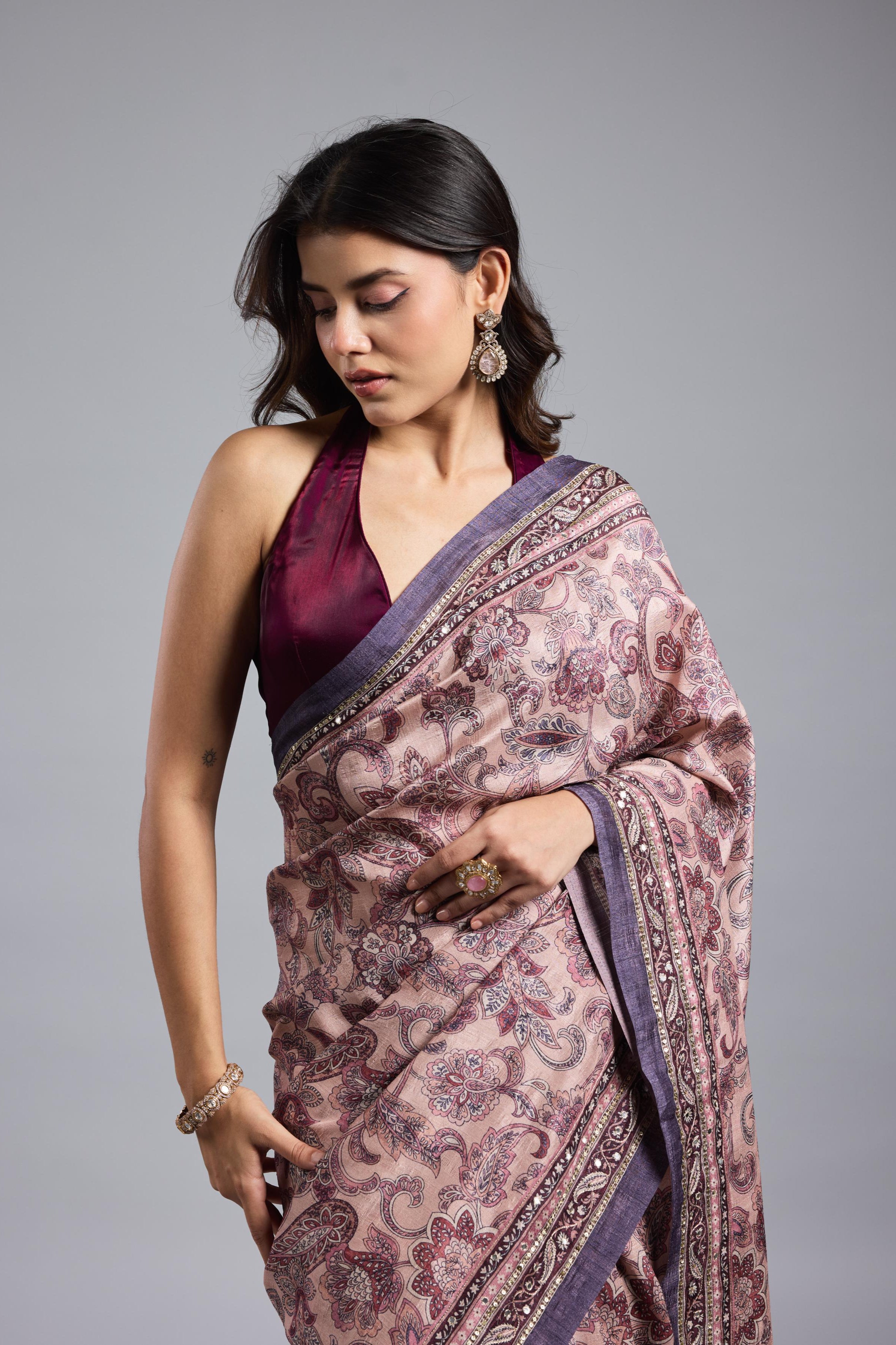 Light Purple Bhagalpuri Tussar Silk Saree