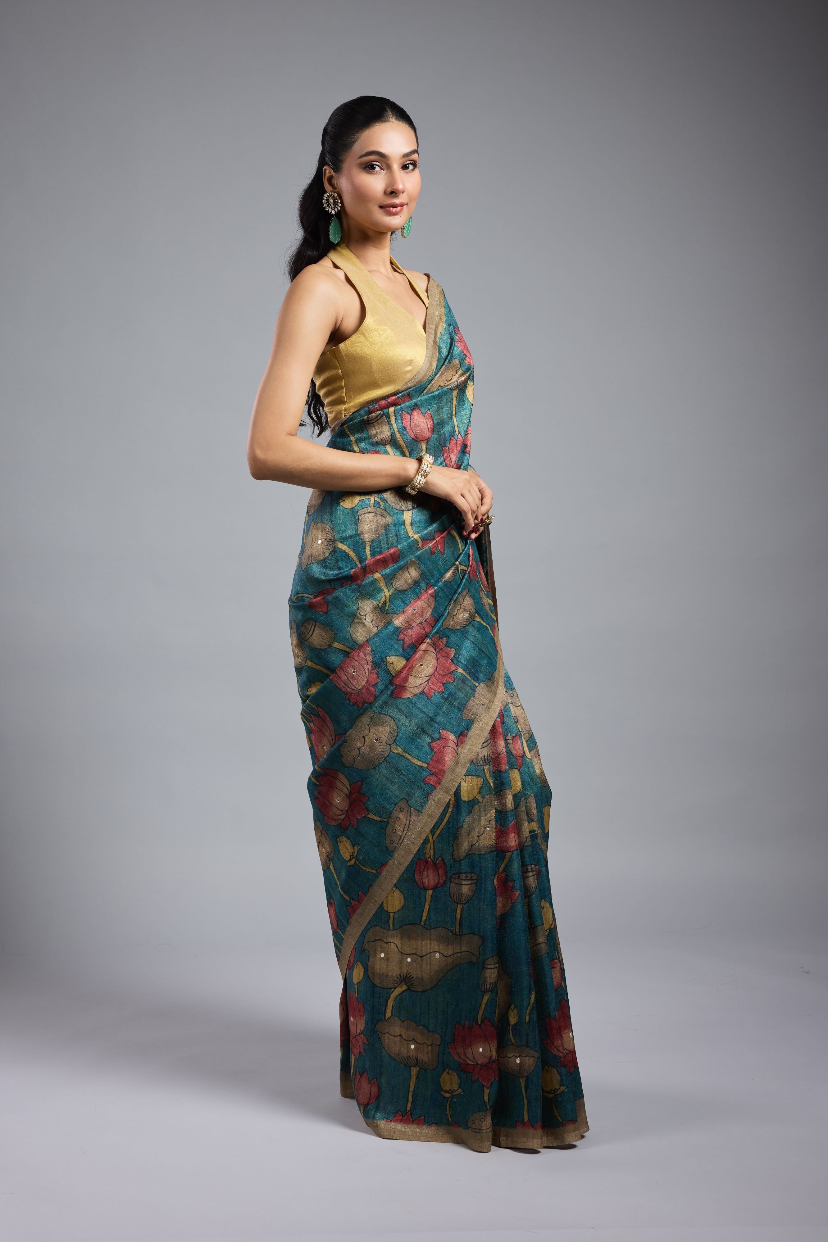 Olive Green Bhagalpuri Tussar Silk Saree