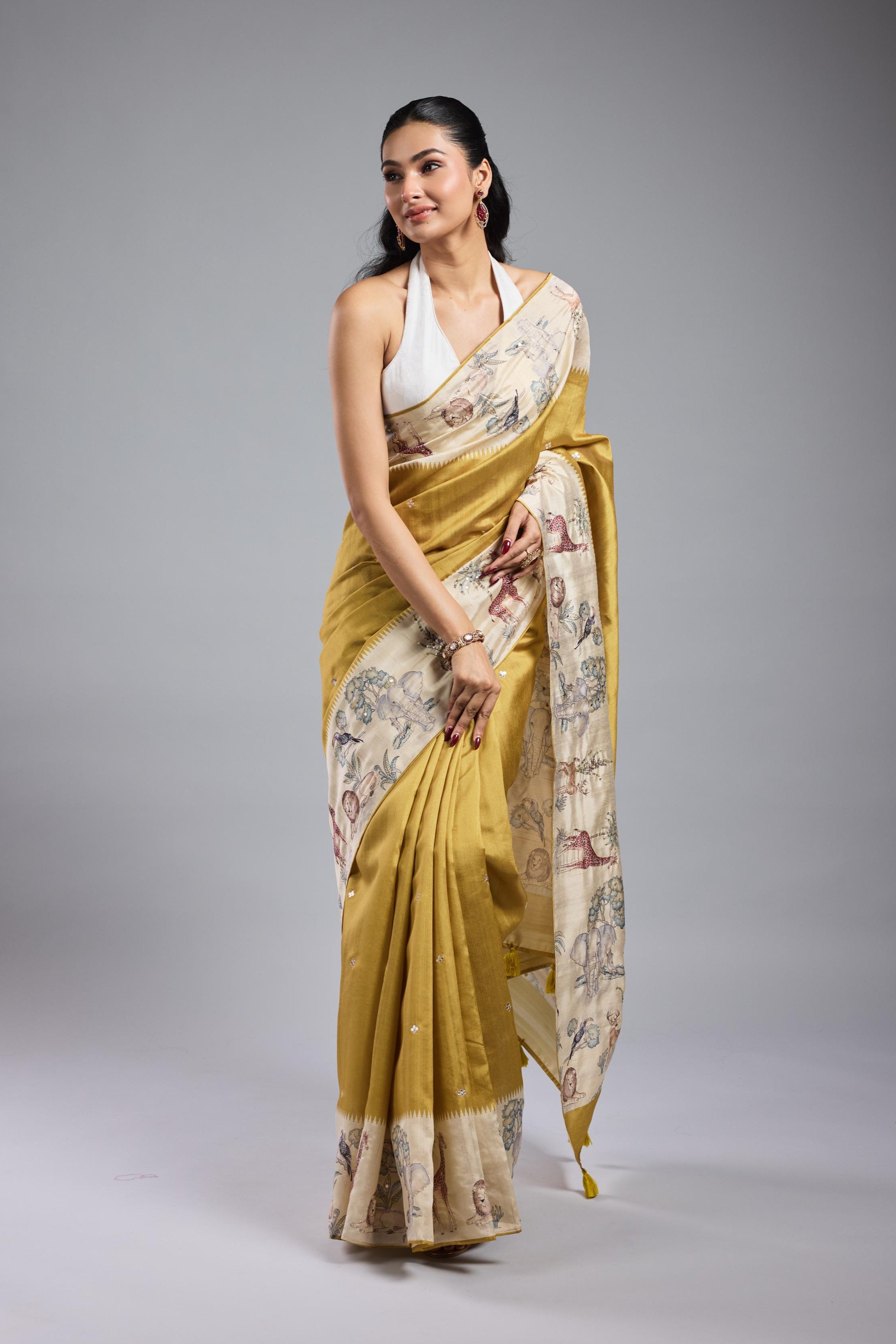 Golden Yellow Bhagalpuri Tussar Silk Saree