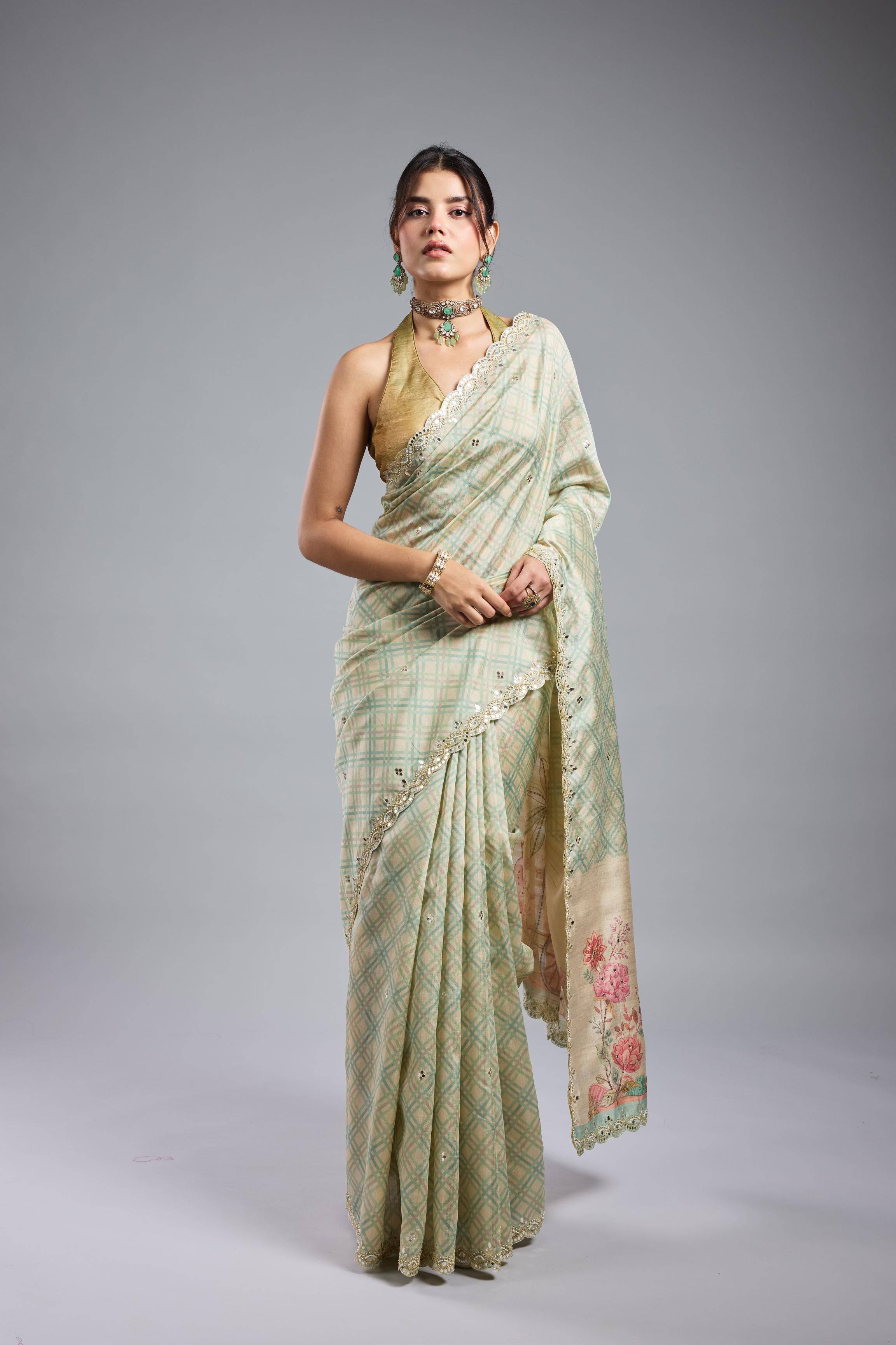 Pastel Green Bhagalpuri Tussar Silk Saree