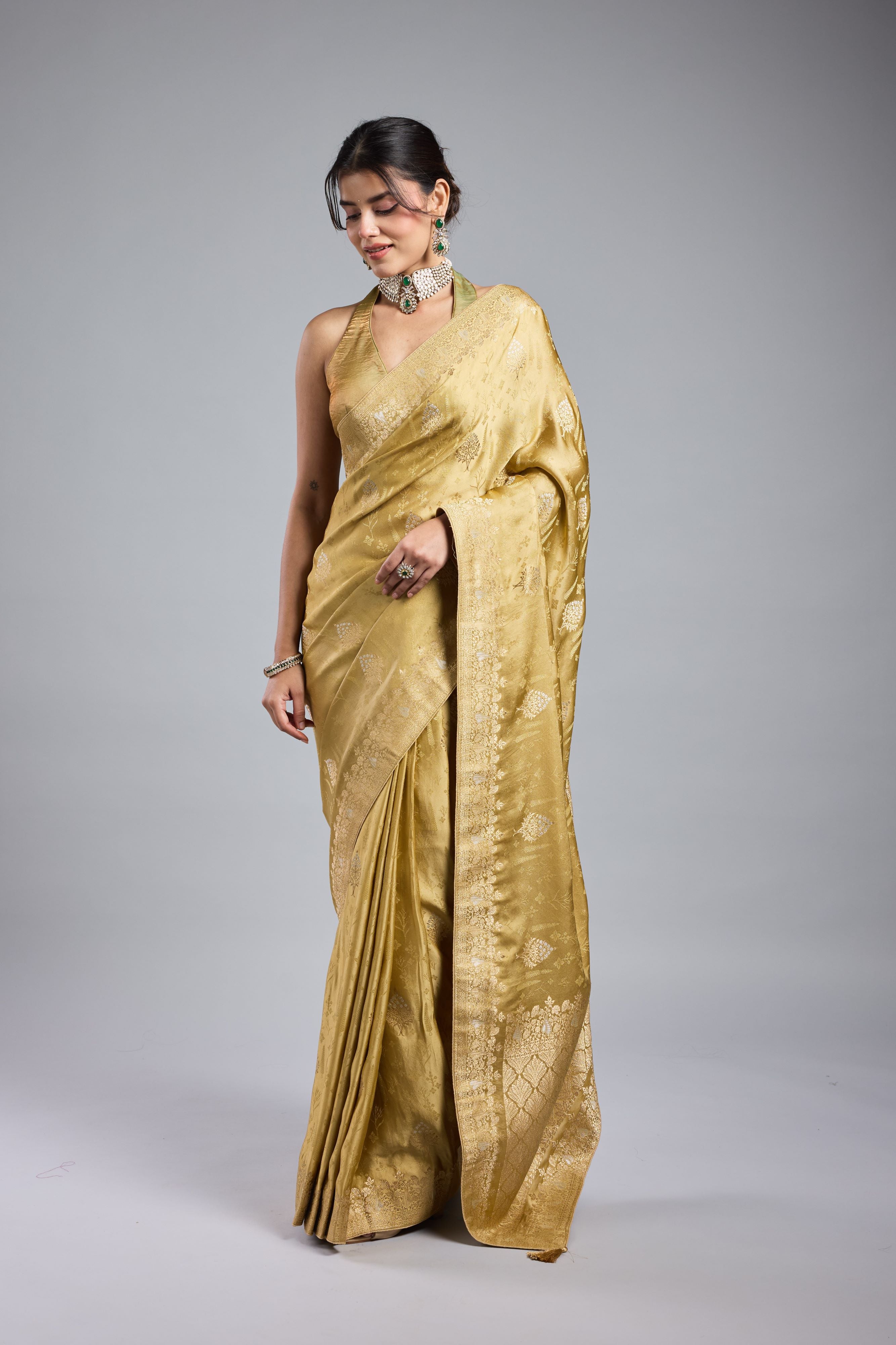 Golden Gazzi Satin Silk Saree
