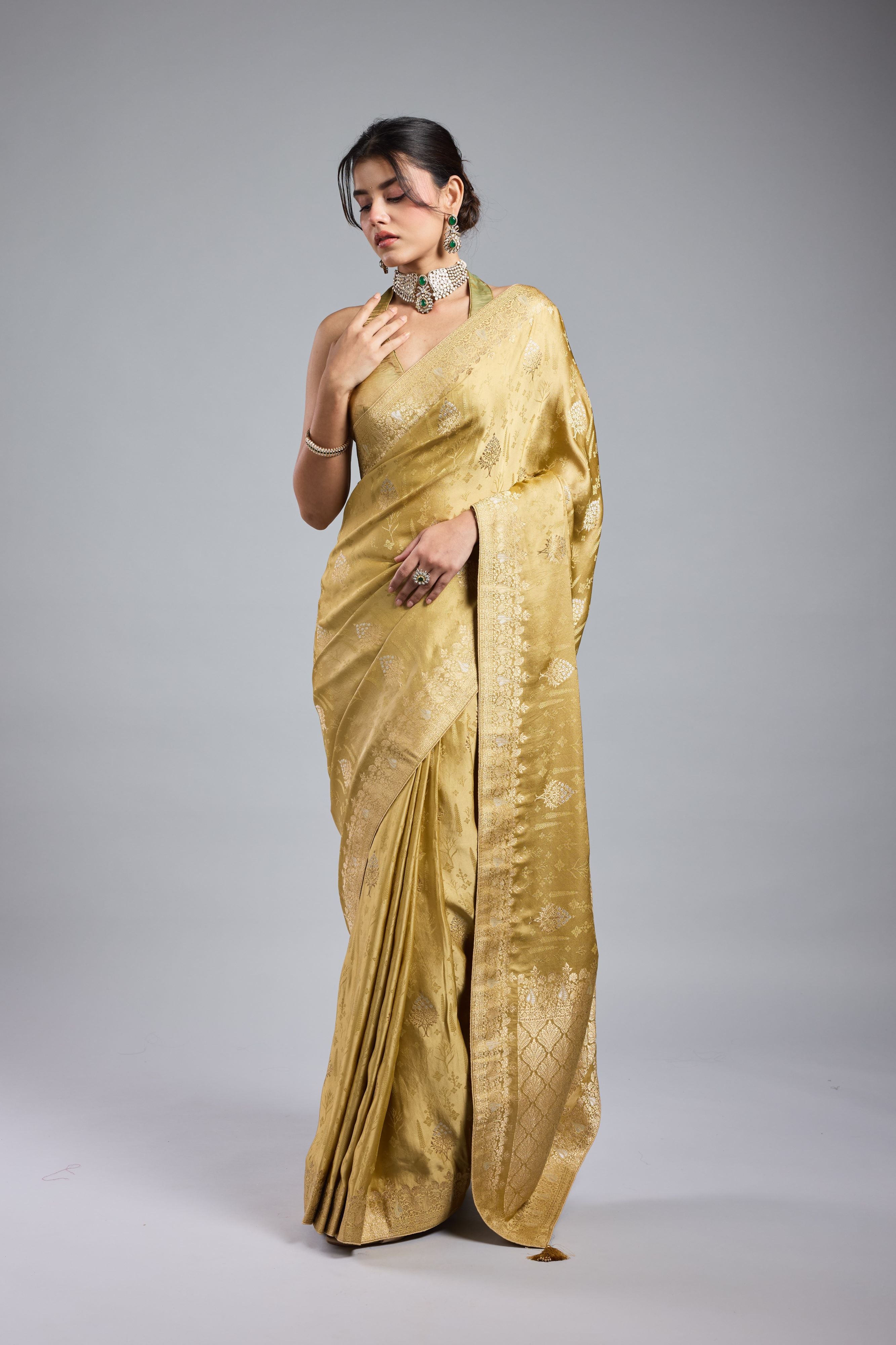 Golden Gazzi Satin Silk Saree