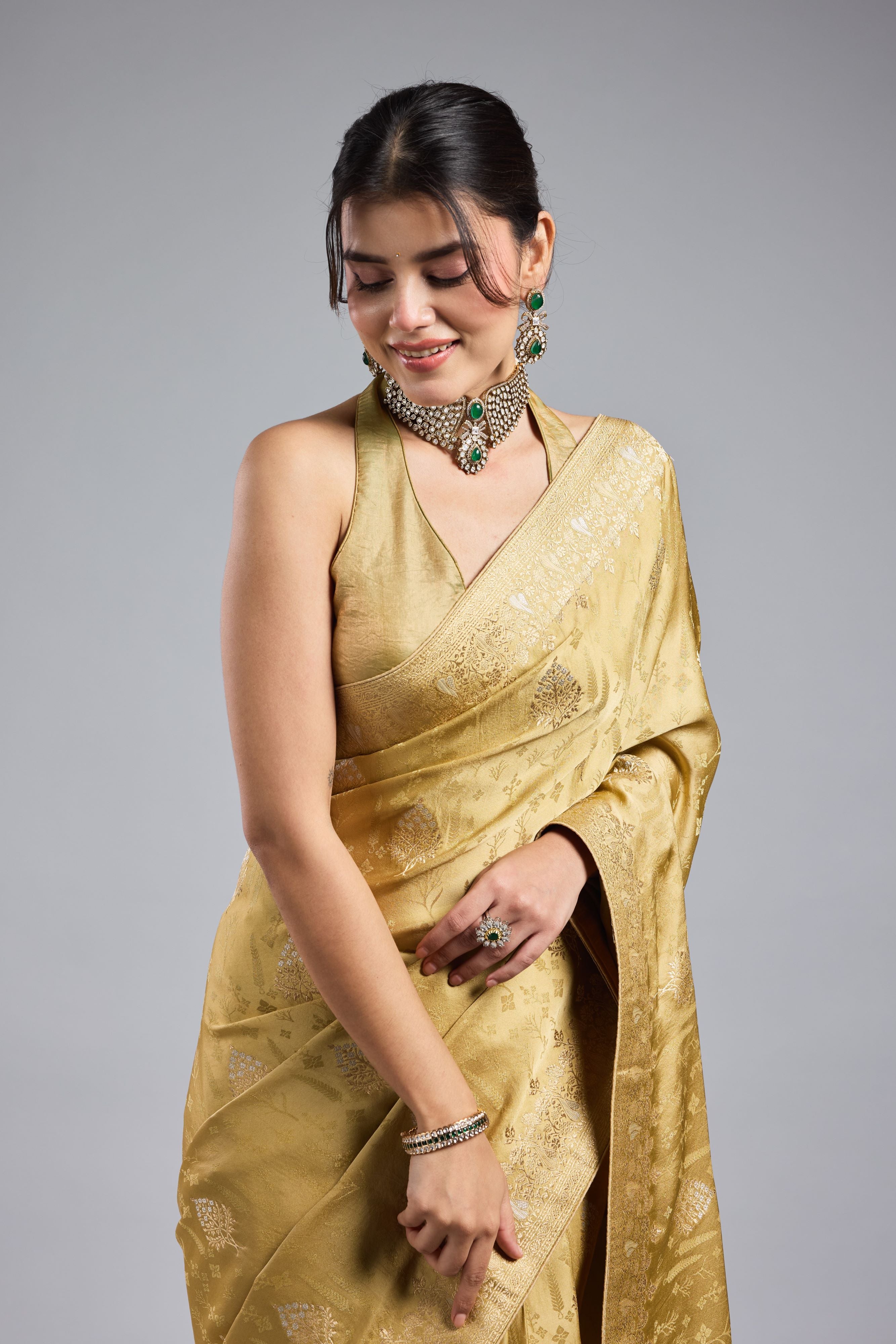 Golden Gazzi Satin Silk Saree