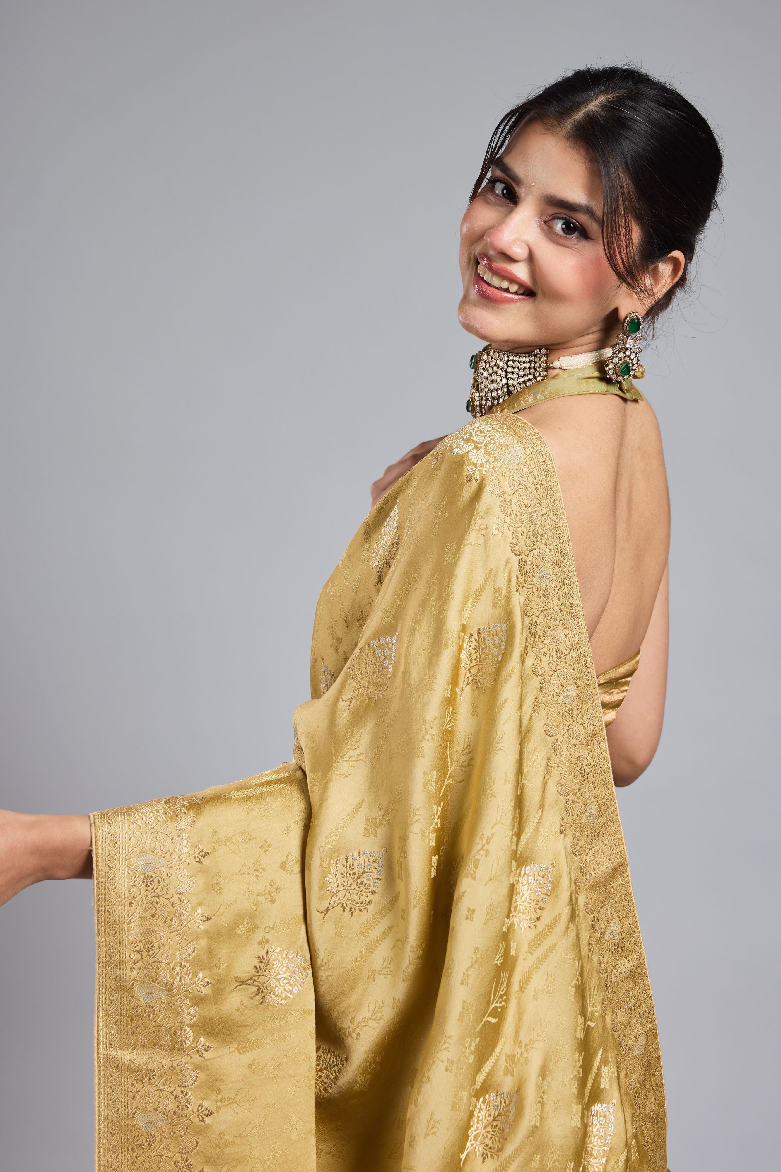 Golden Gazzi Satin Silk Saree