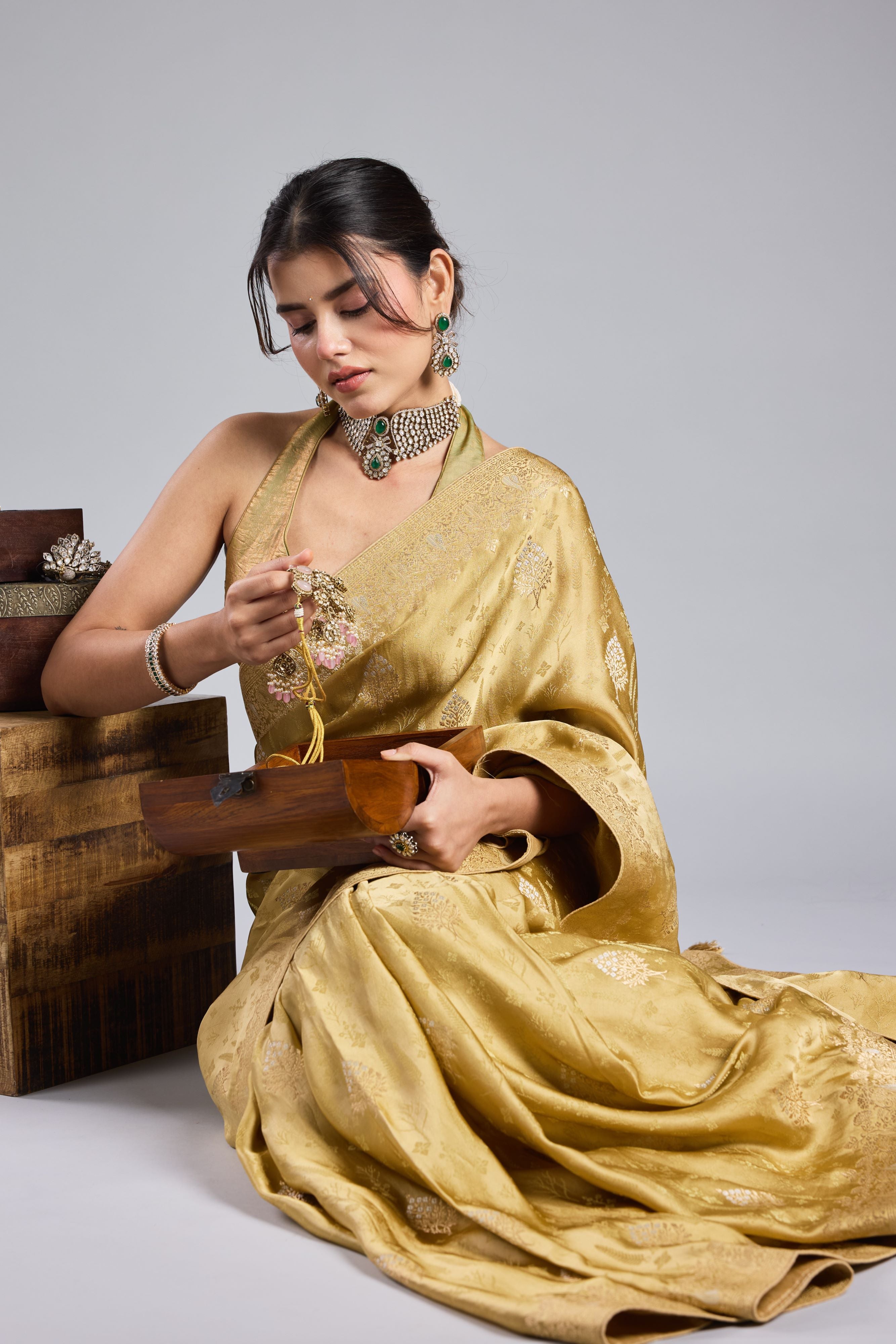 Golden Gazzi Satin Silk Saree