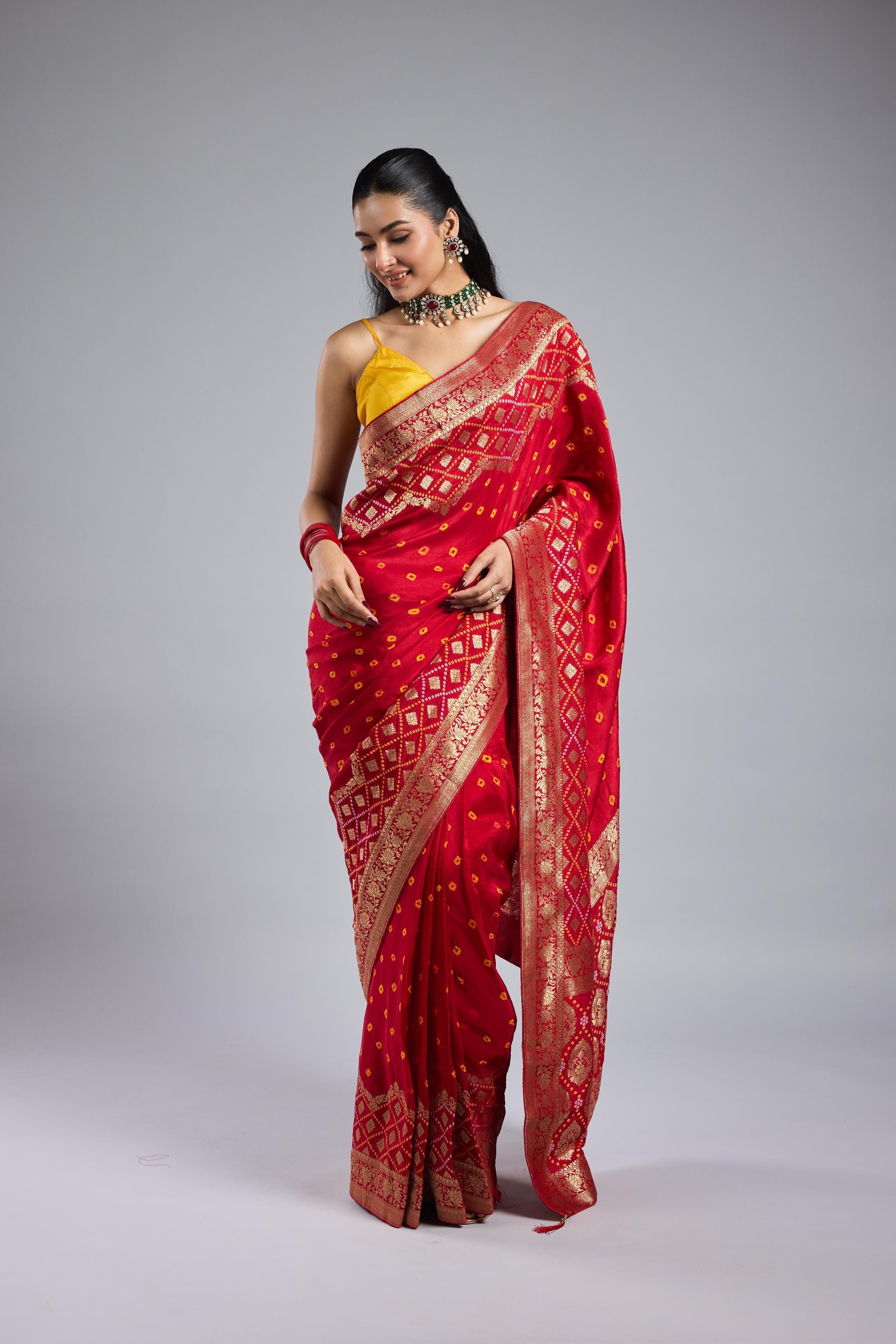 Red Bandhej Premium Silk Saree