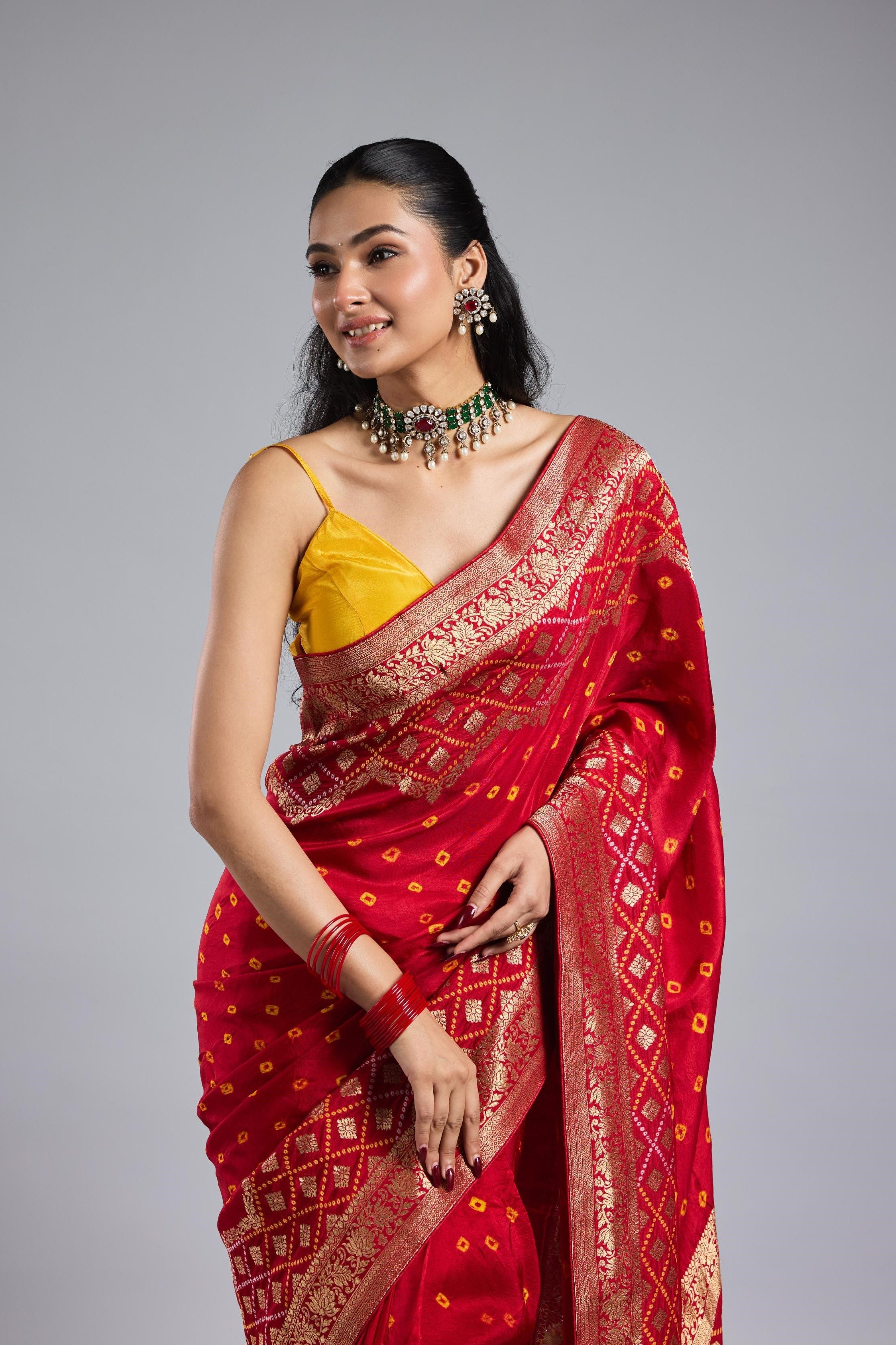 Red Bandhej Premium Silk Saree