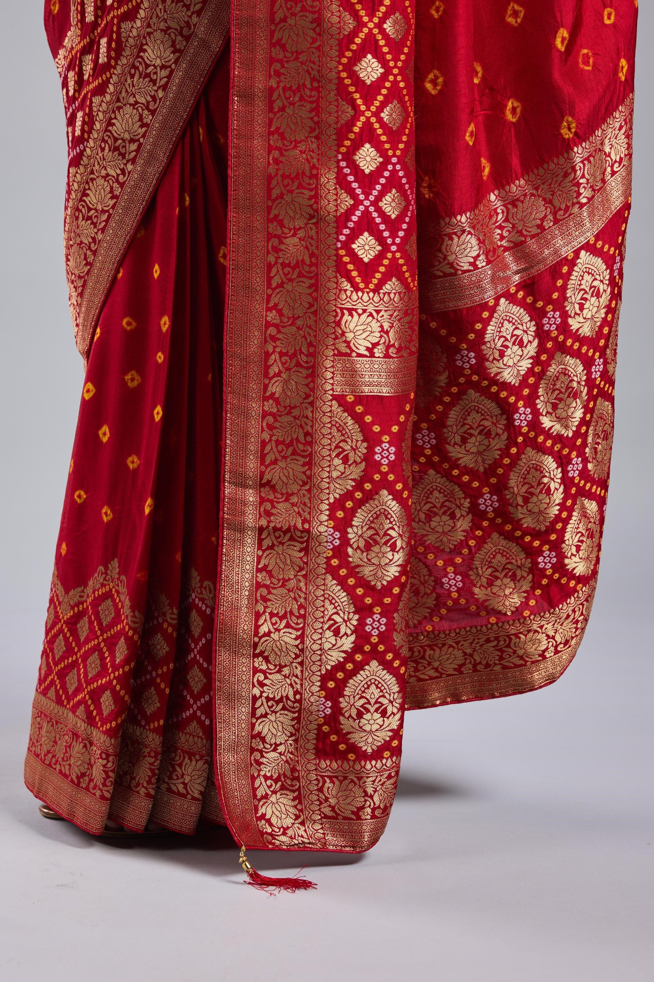 Red Bandhej Premium Silk Saree