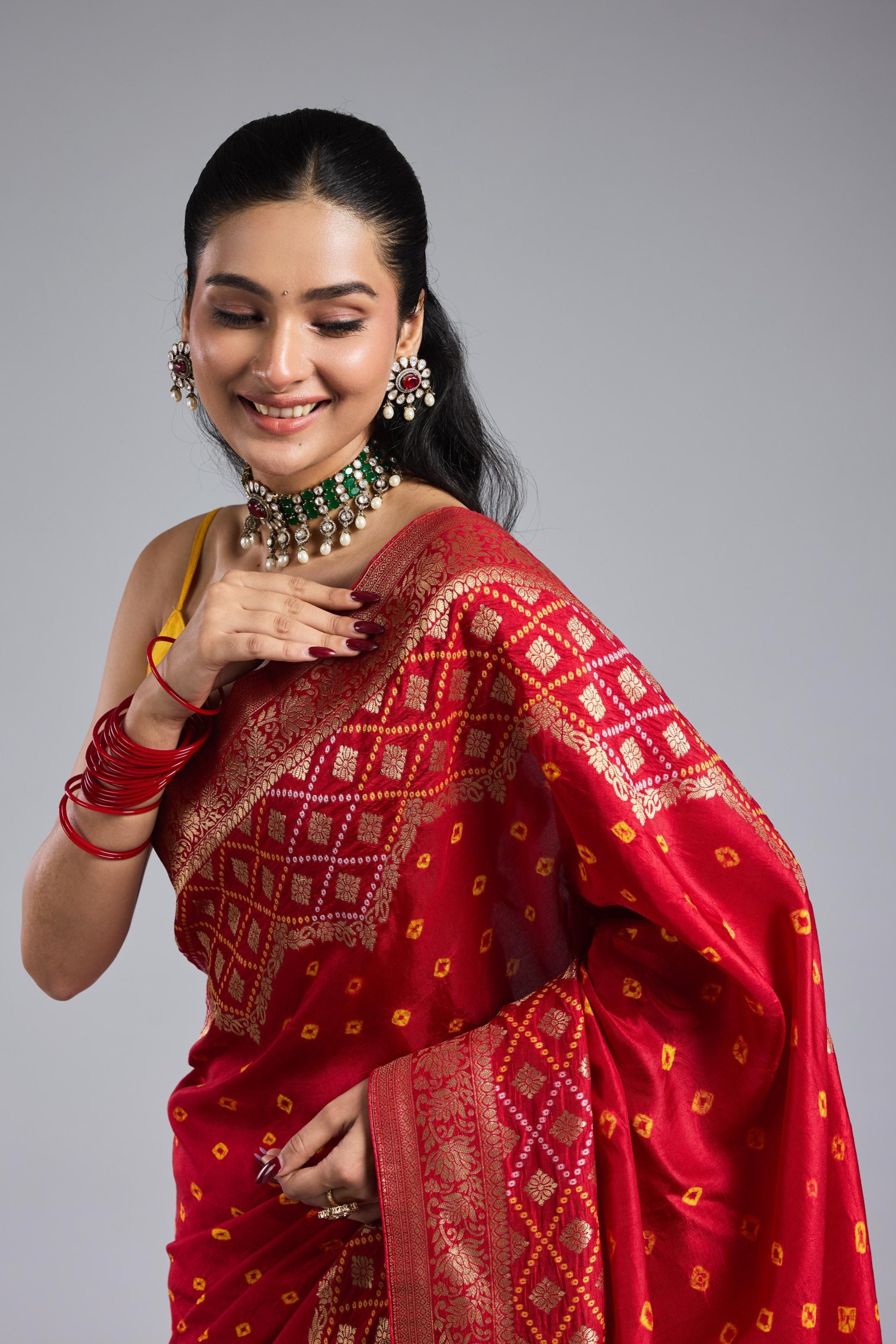 Red Bandhej Premium Silk Saree