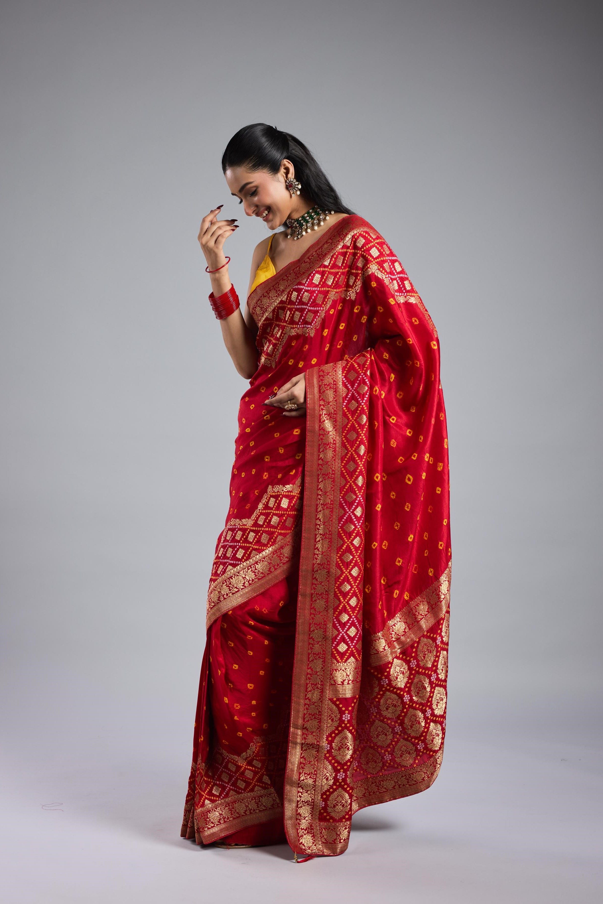 Red Bandhej Premium Silk Saree