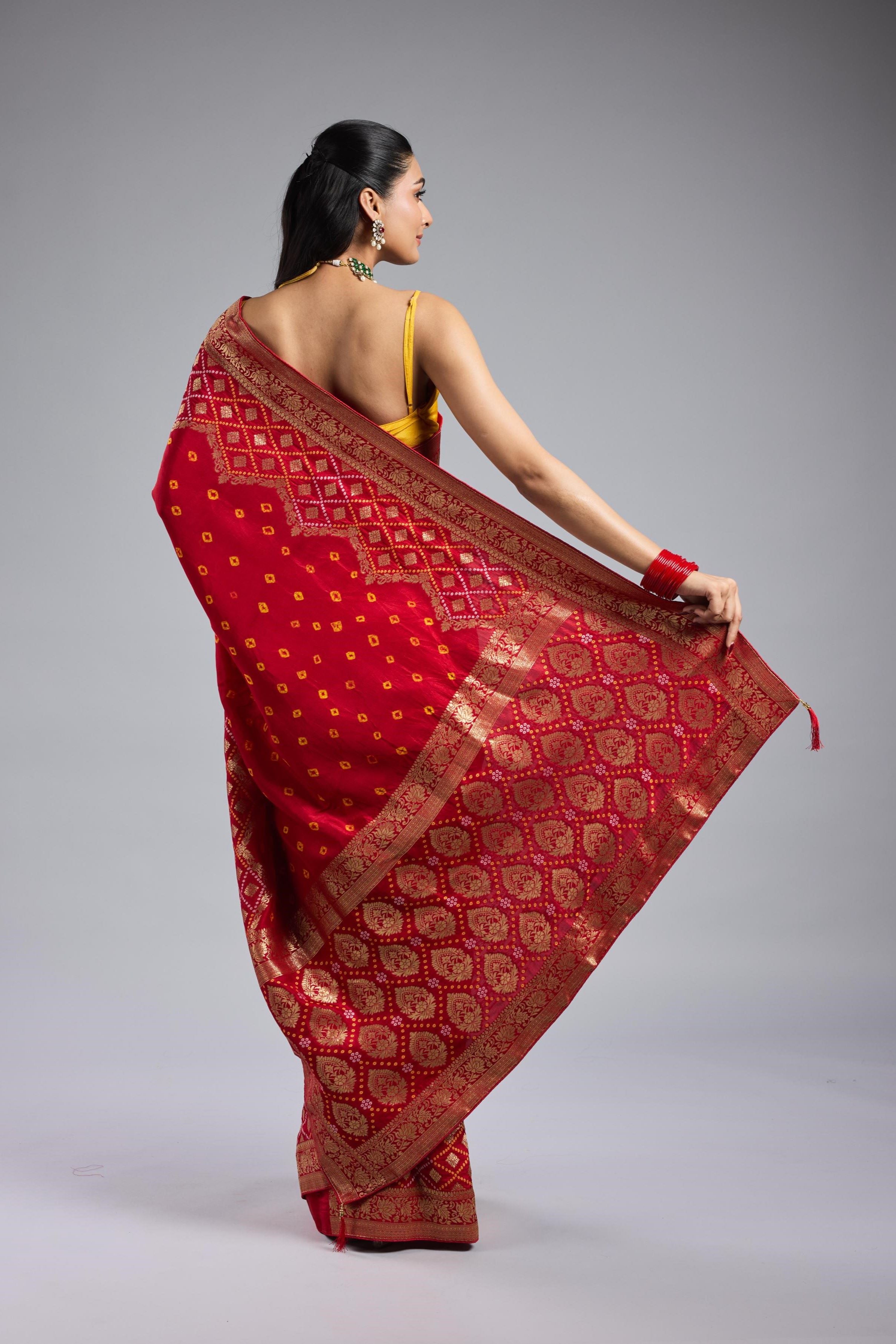 Red Bandhej Premium Silk Saree