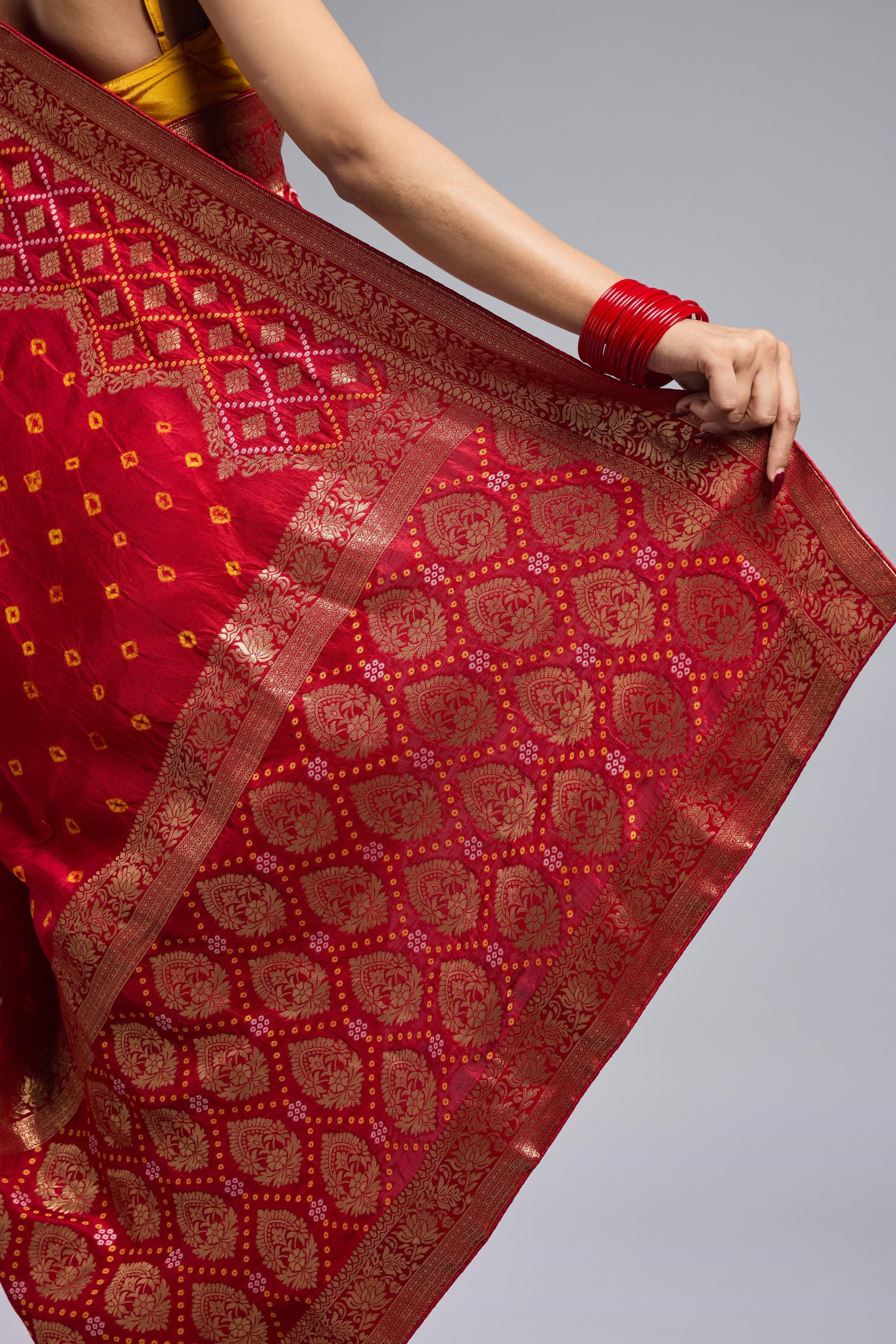 Red Bandhej Premium Silk Saree