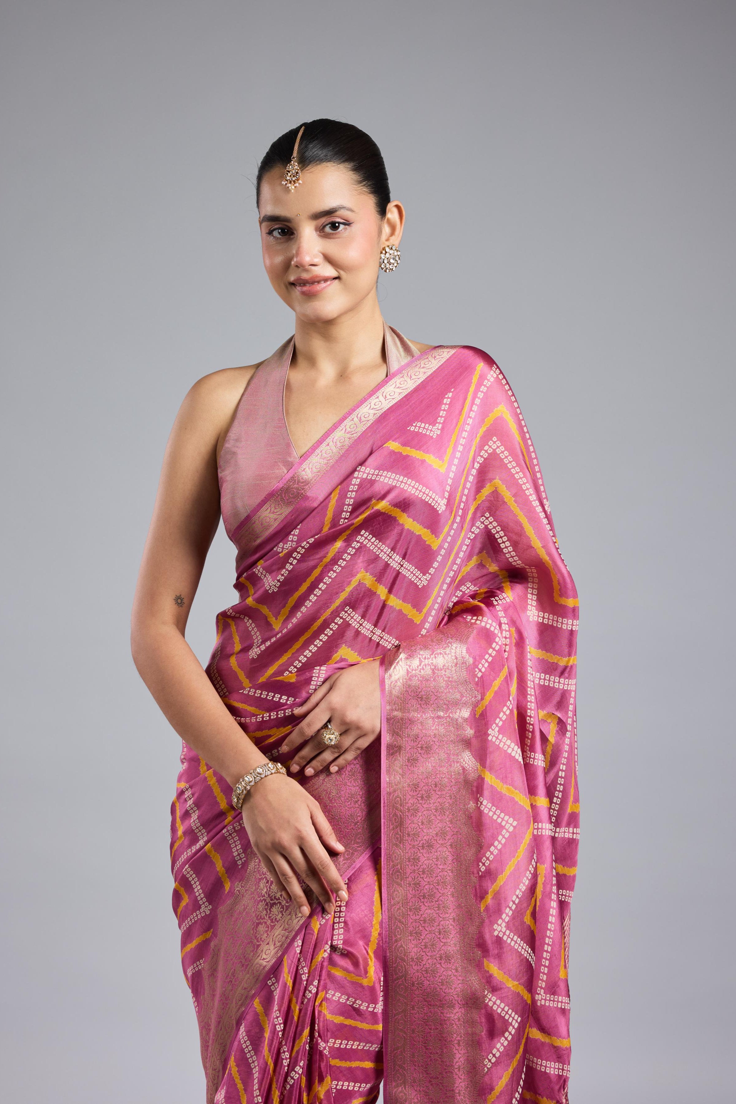 Pink Leheriya Cosmo Silk Saree