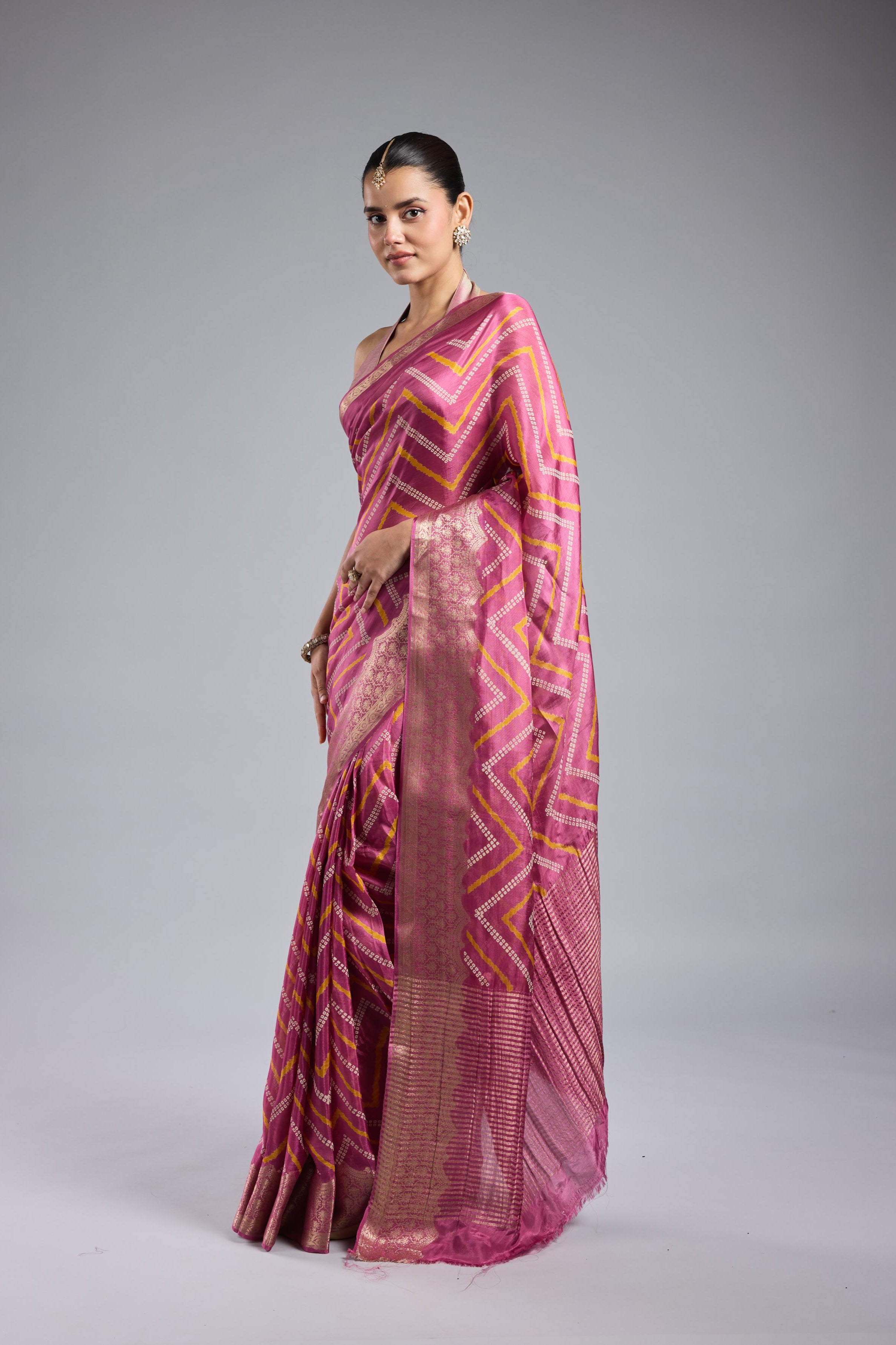 Pink Leheriya Cosmo Silk Saree