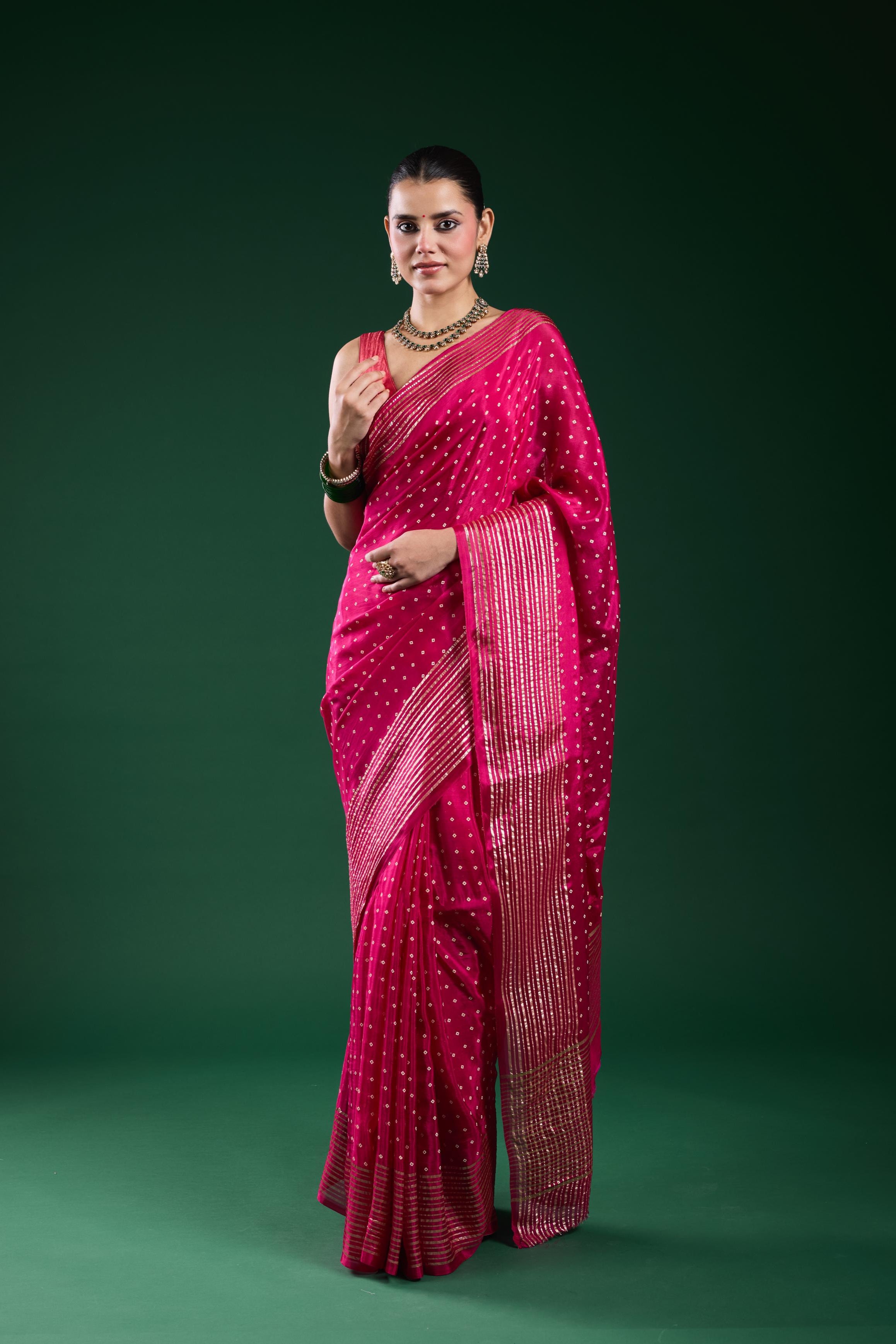 Pink Bandhej Printed Cosmo Silk Saree