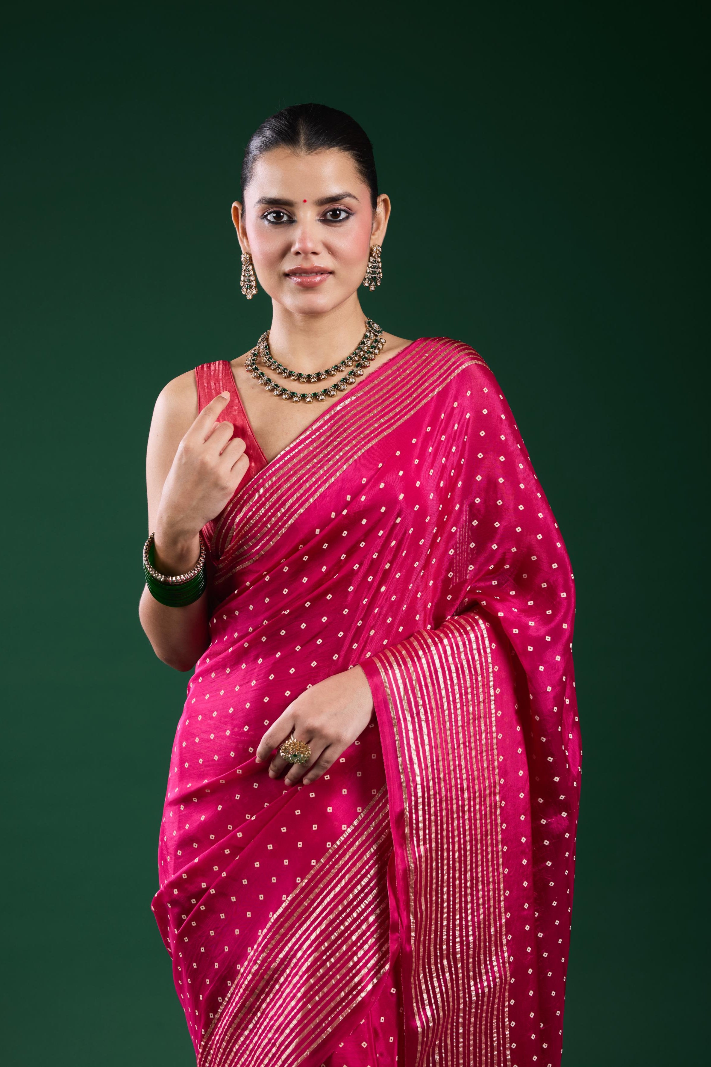 Pink Bandhej Printed Cosmo Silk Saree