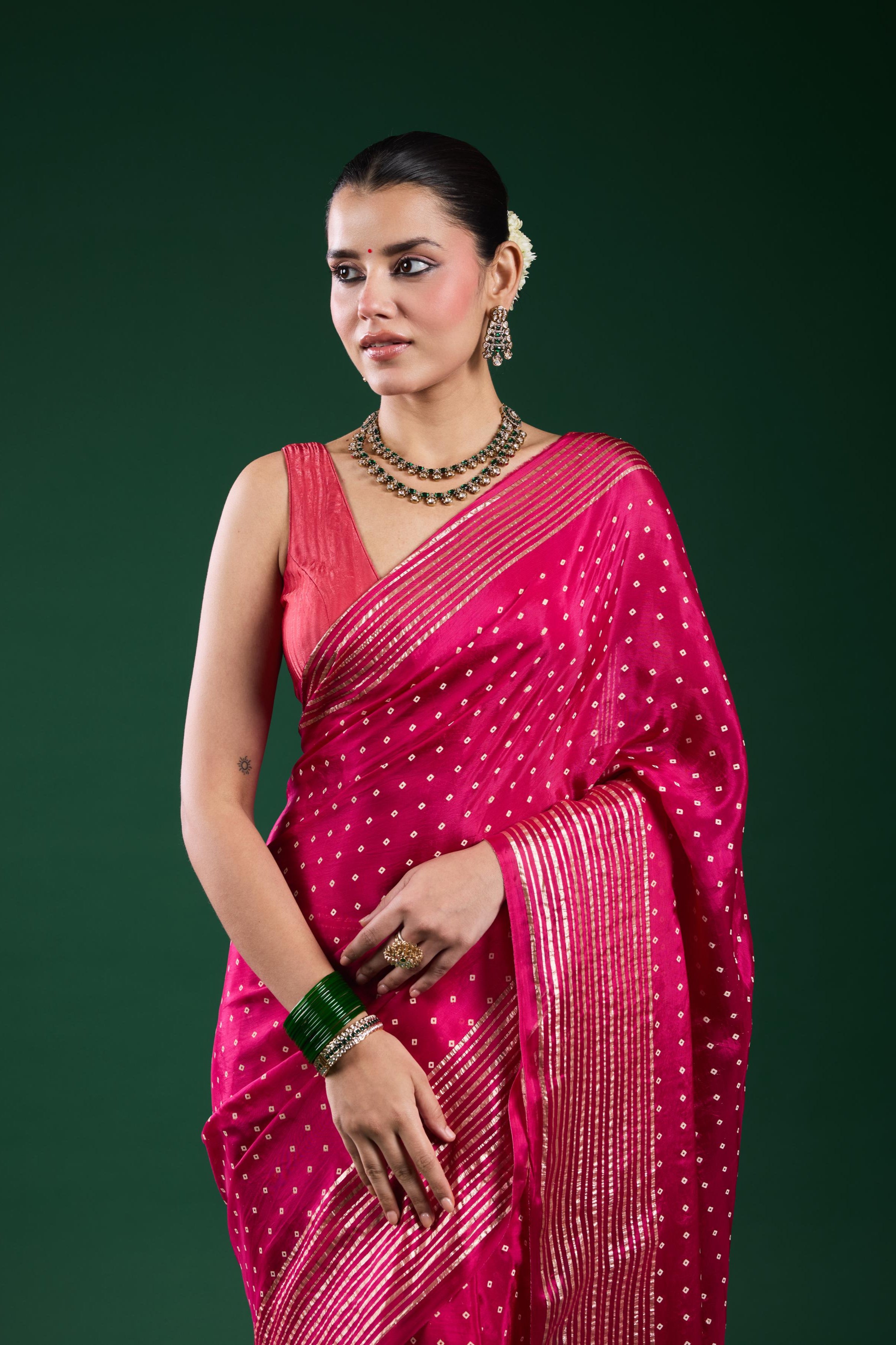 Pink Bandhej Printed Cosmo Silk Saree