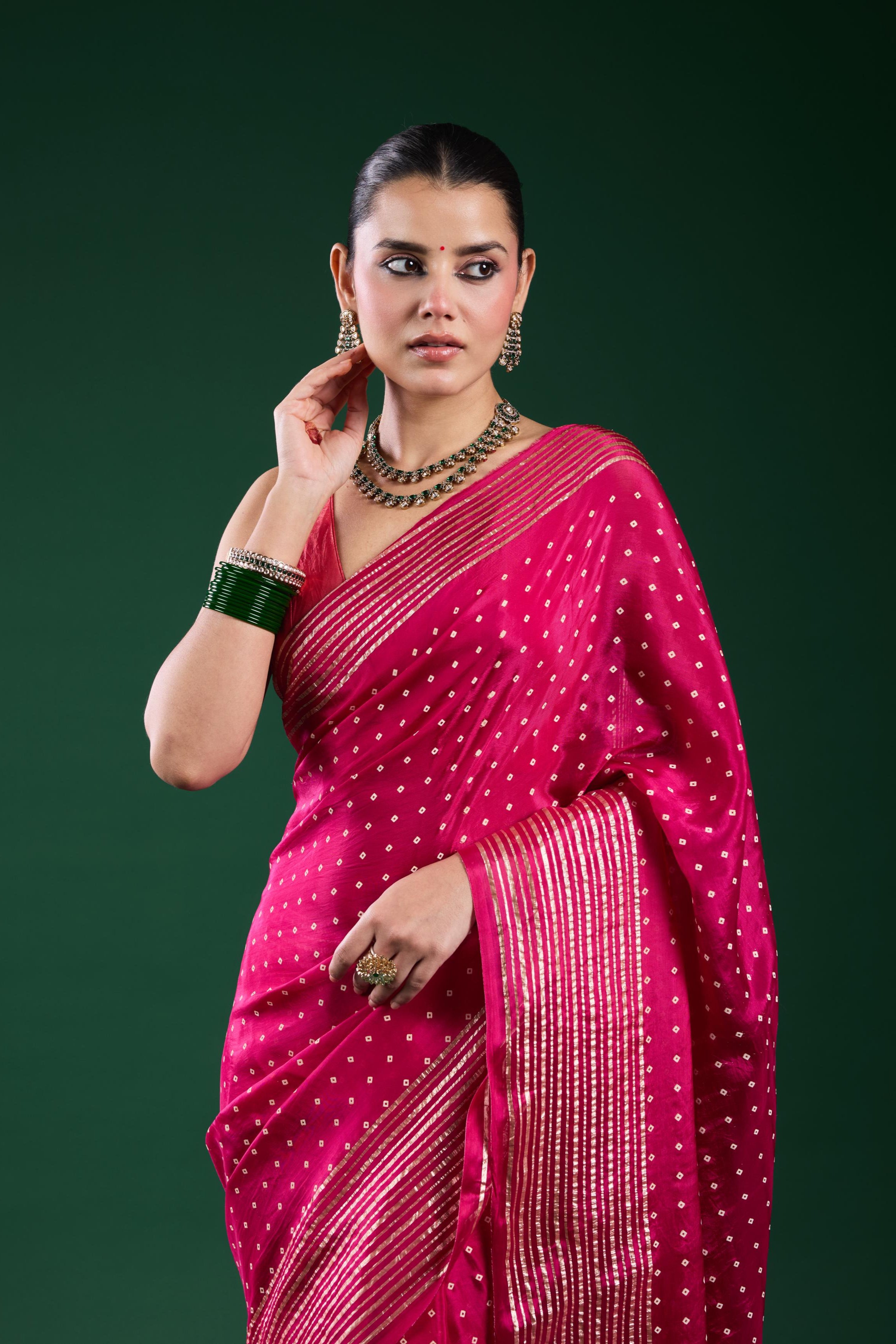 Pink Bandhej Printed Cosmo Silk Saree