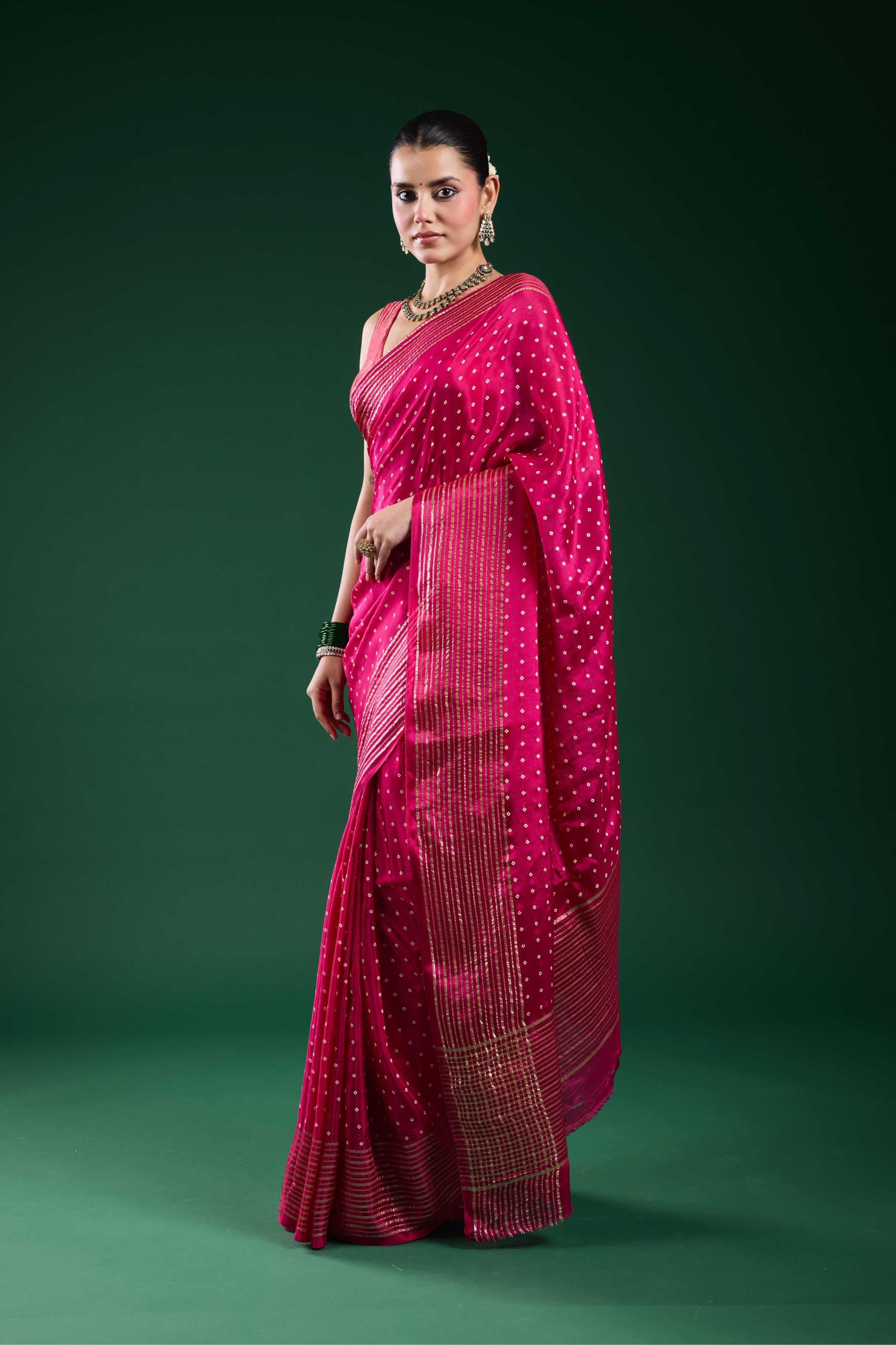 Pink Bandhej Printed Cosmo Silk Saree