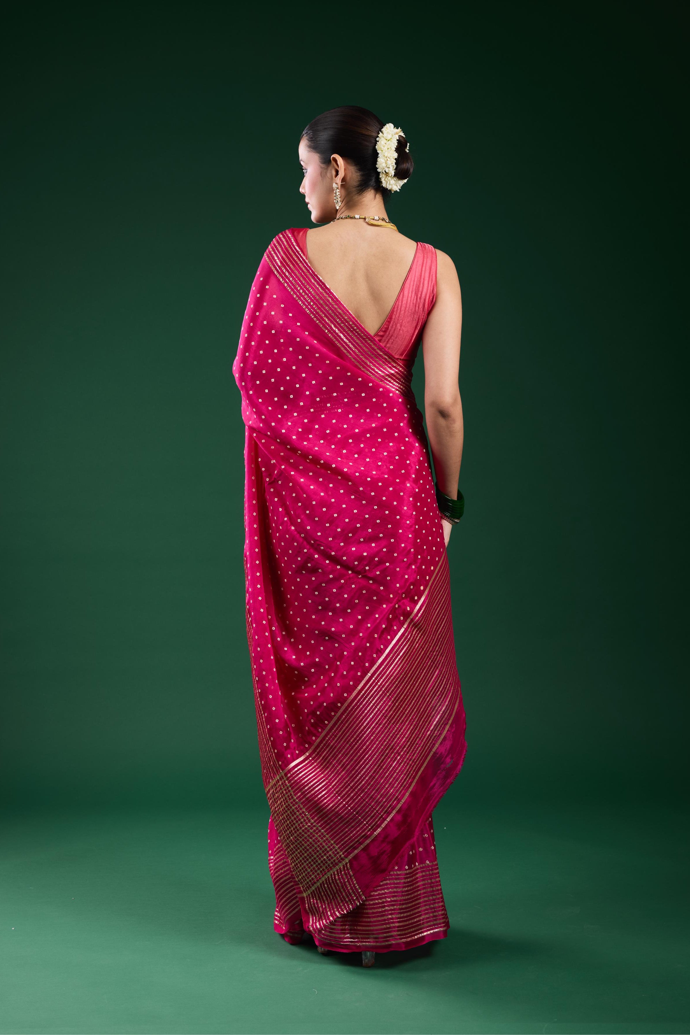 Pink Bandhej Printed Cosmo Silk Saree