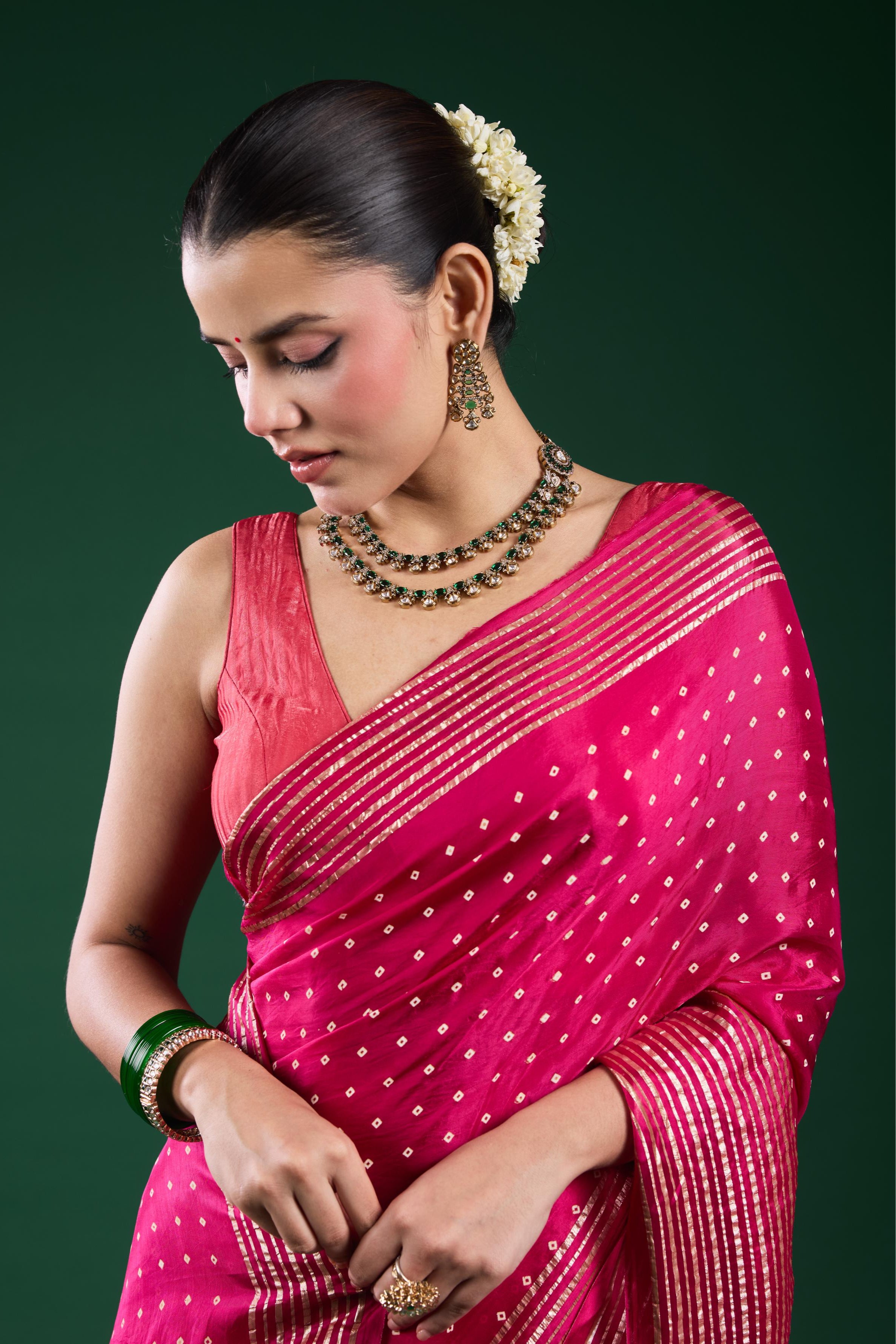 Pink Bandhej Printed Cosmo Silk Saree