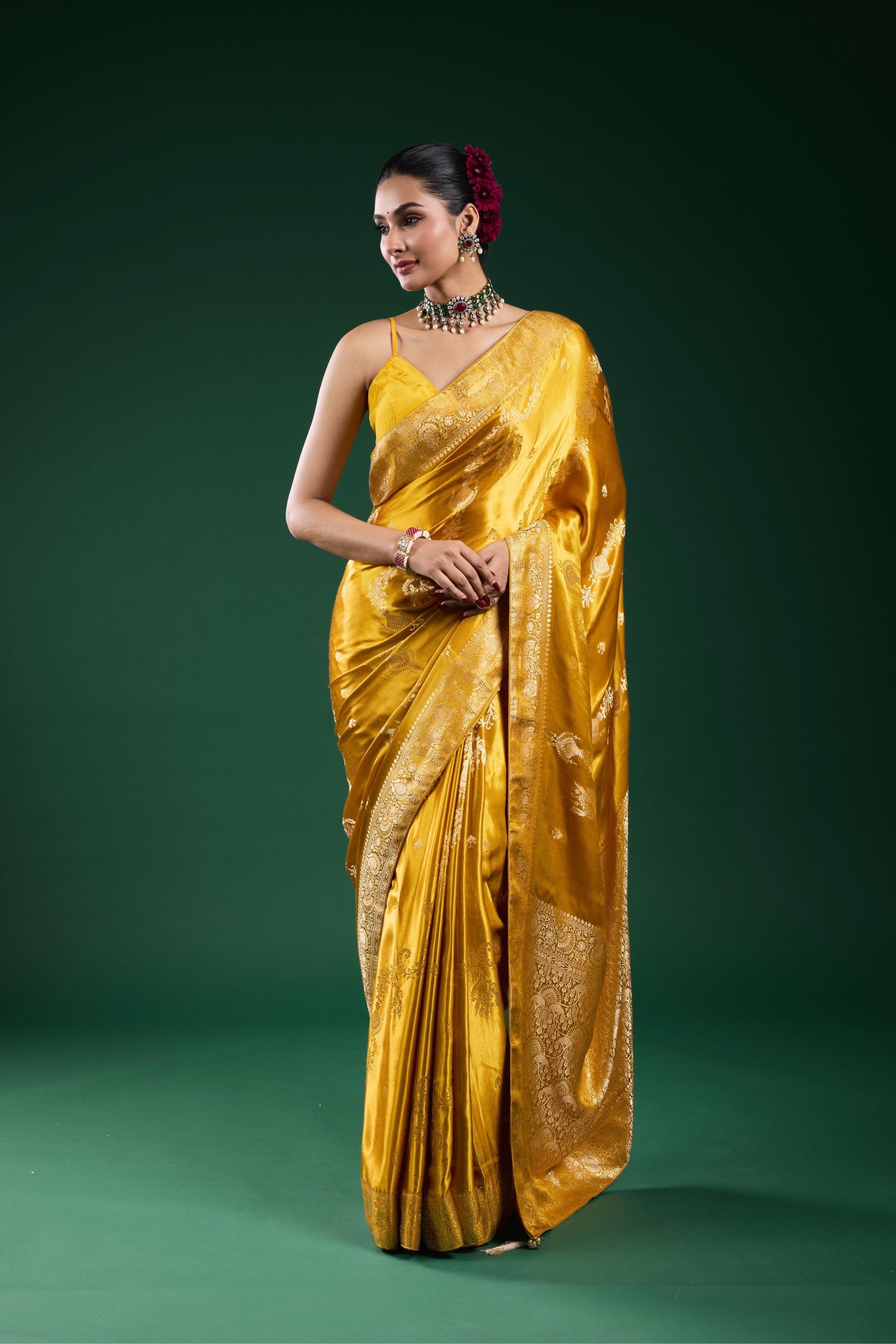 Golden Gazzi Satin Silk Saree