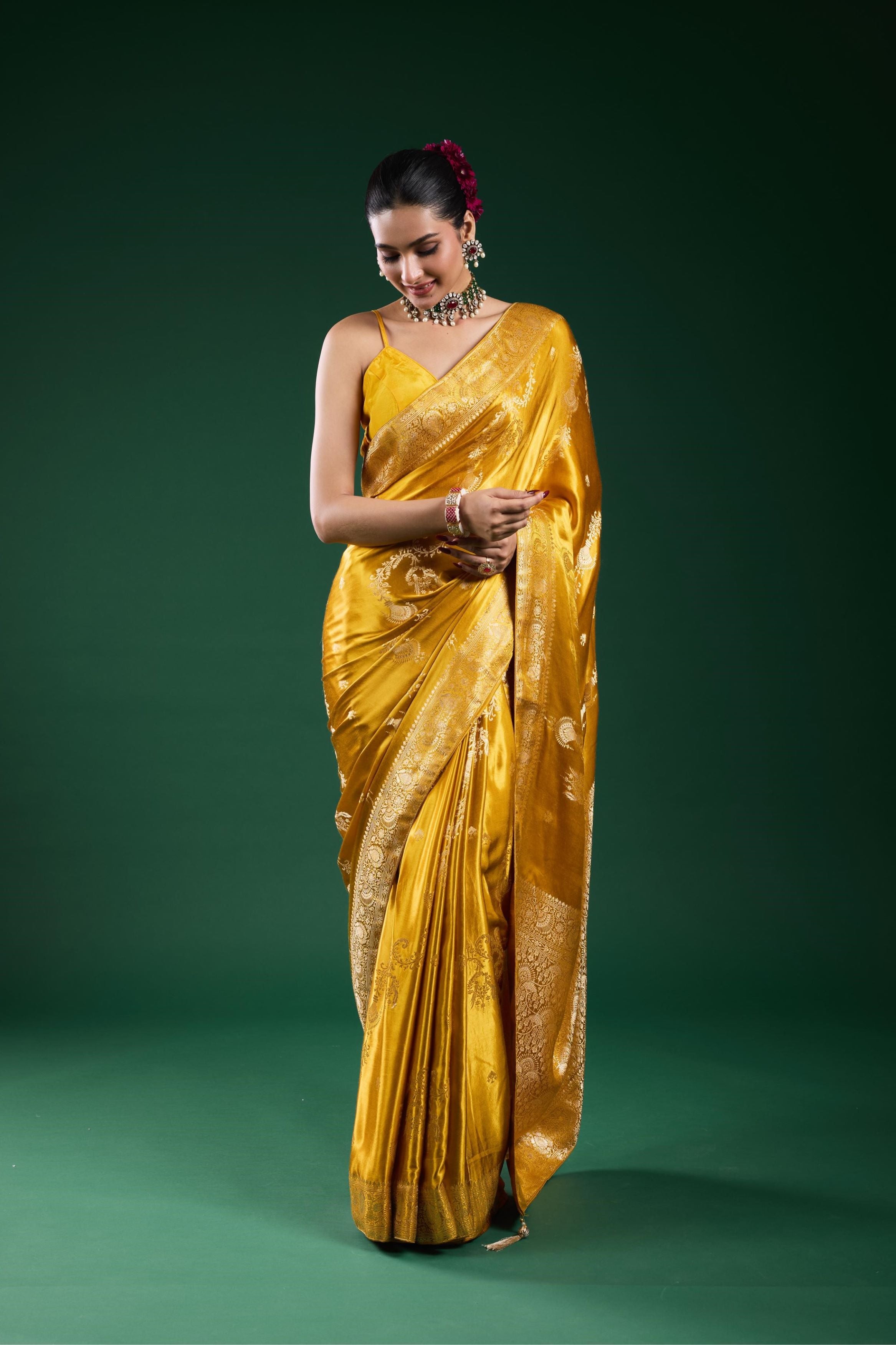 Golden Gazzi Satin Silk Saree