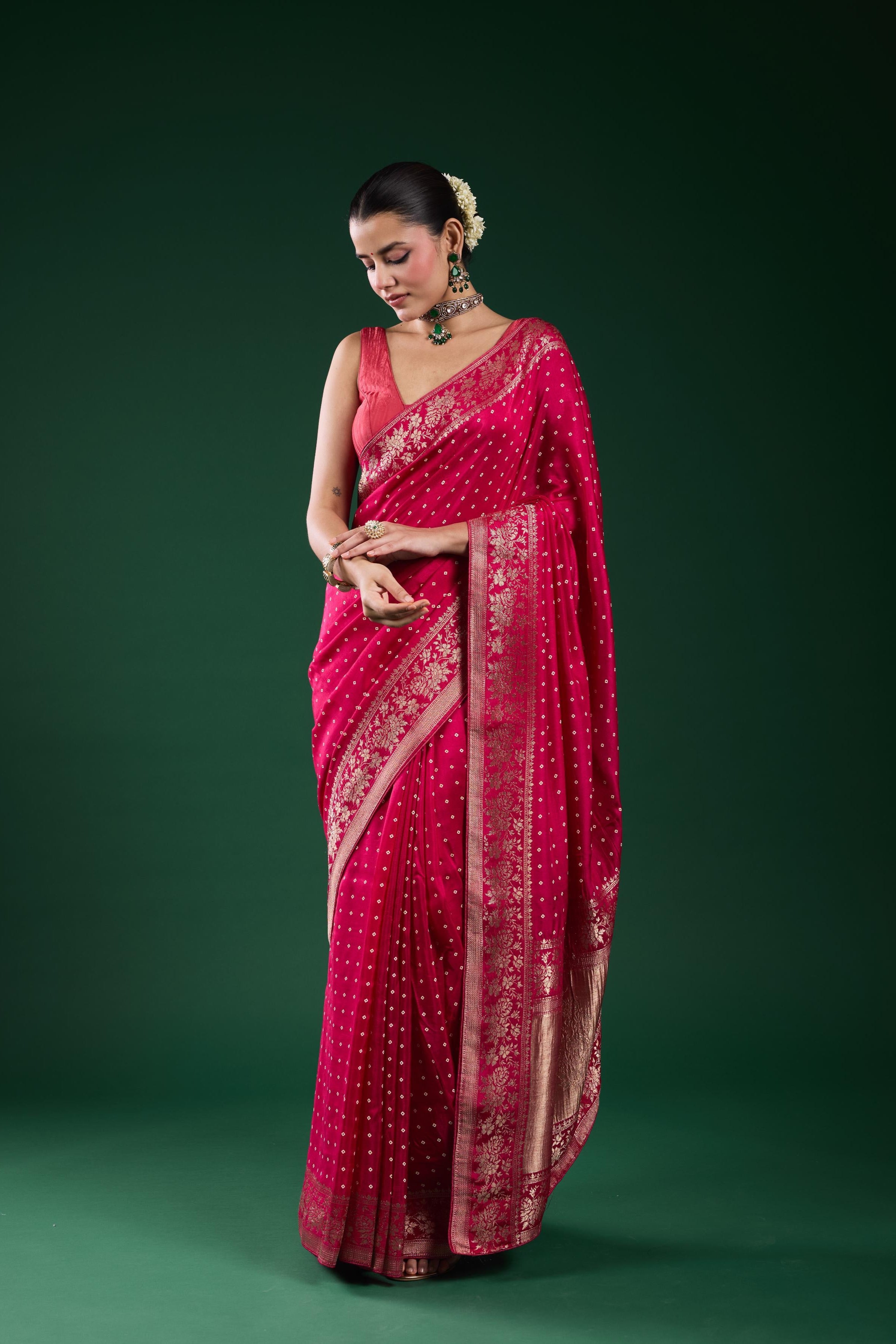 Pink Bandhej Cosmo Silk Saree