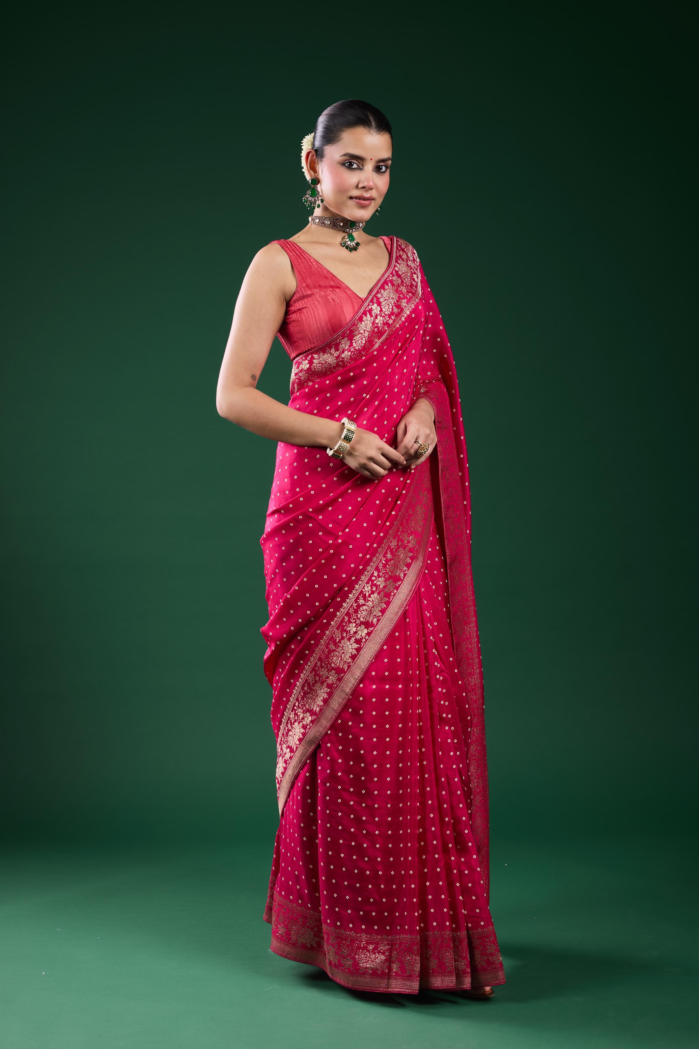 Pink Bandhej Printed Cosmo Silk Saree