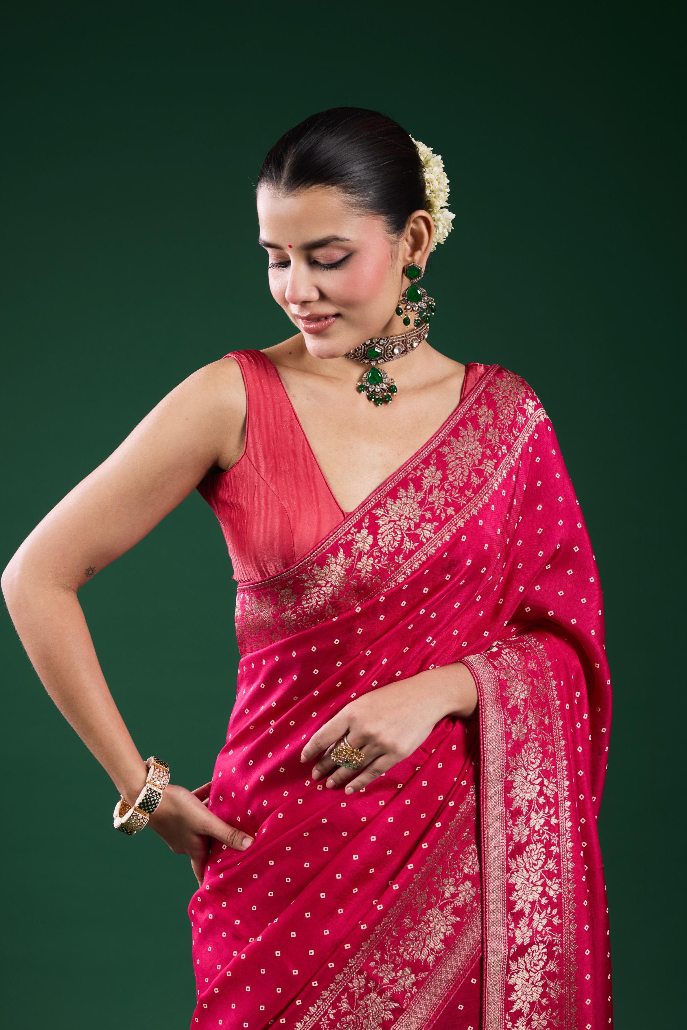 Pink Bandhej Cosmo Silk Saree