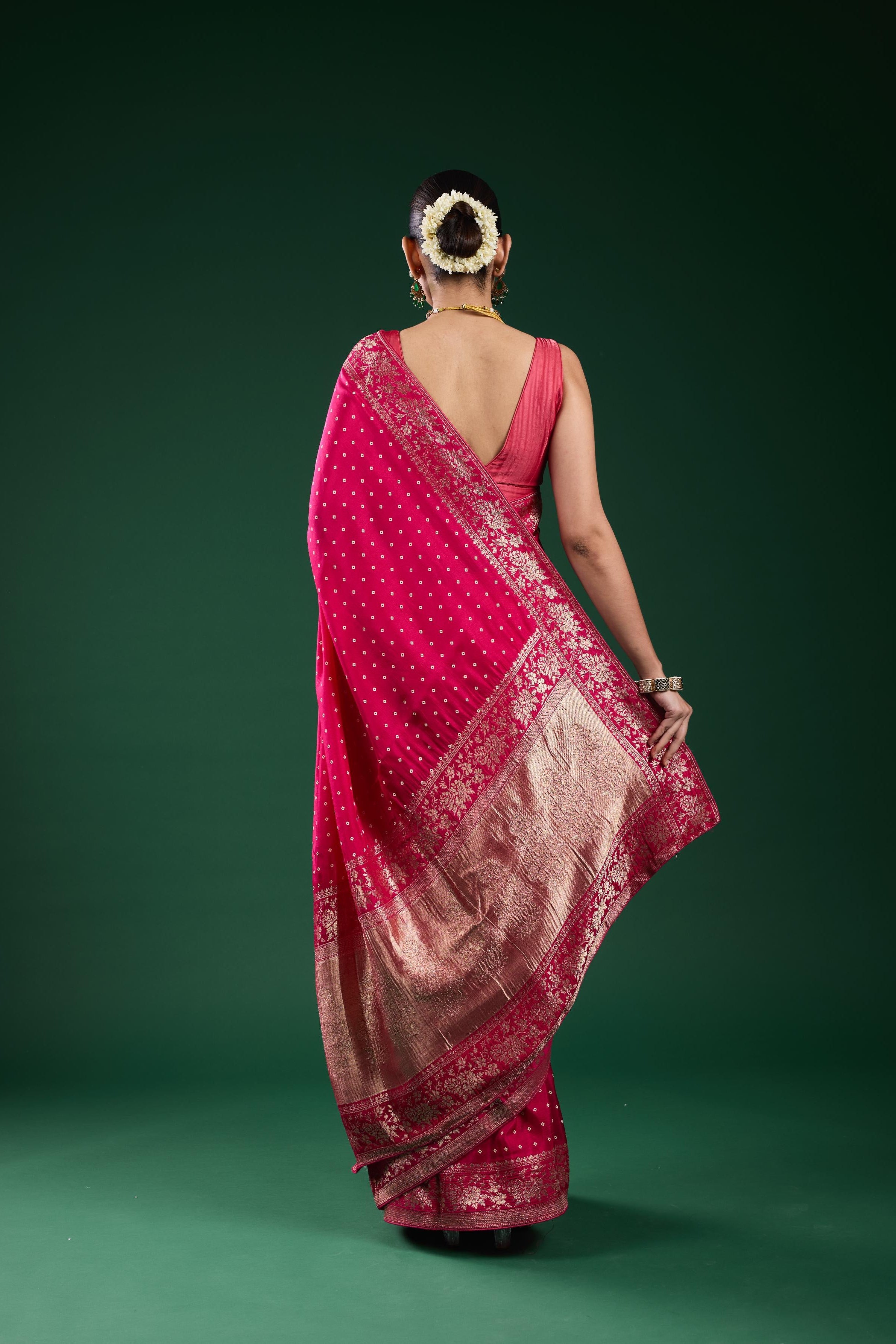 Pink Bandhej Cosmo Silk Saree