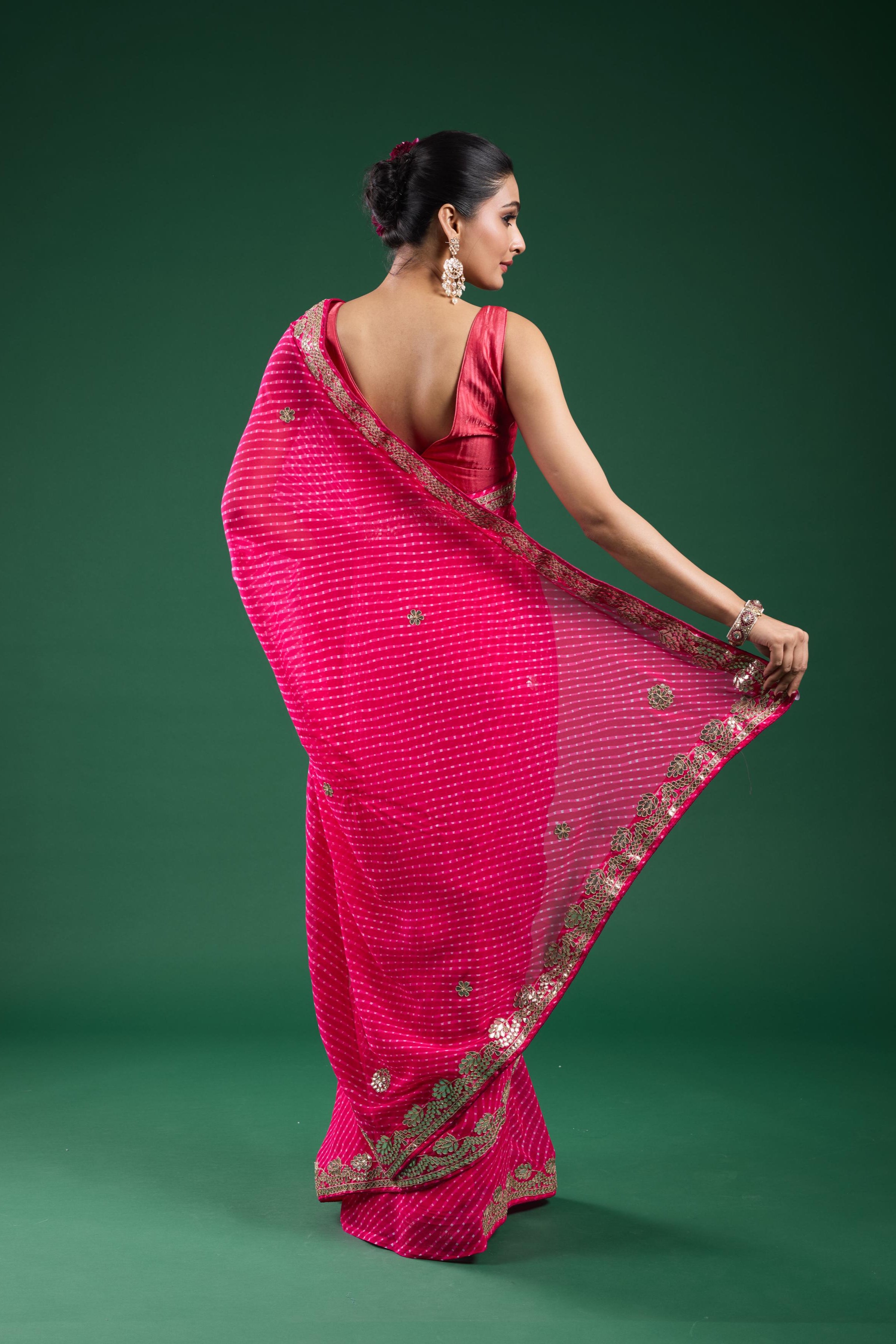 Pink Gotta Embroidered Georgette Silk Saree