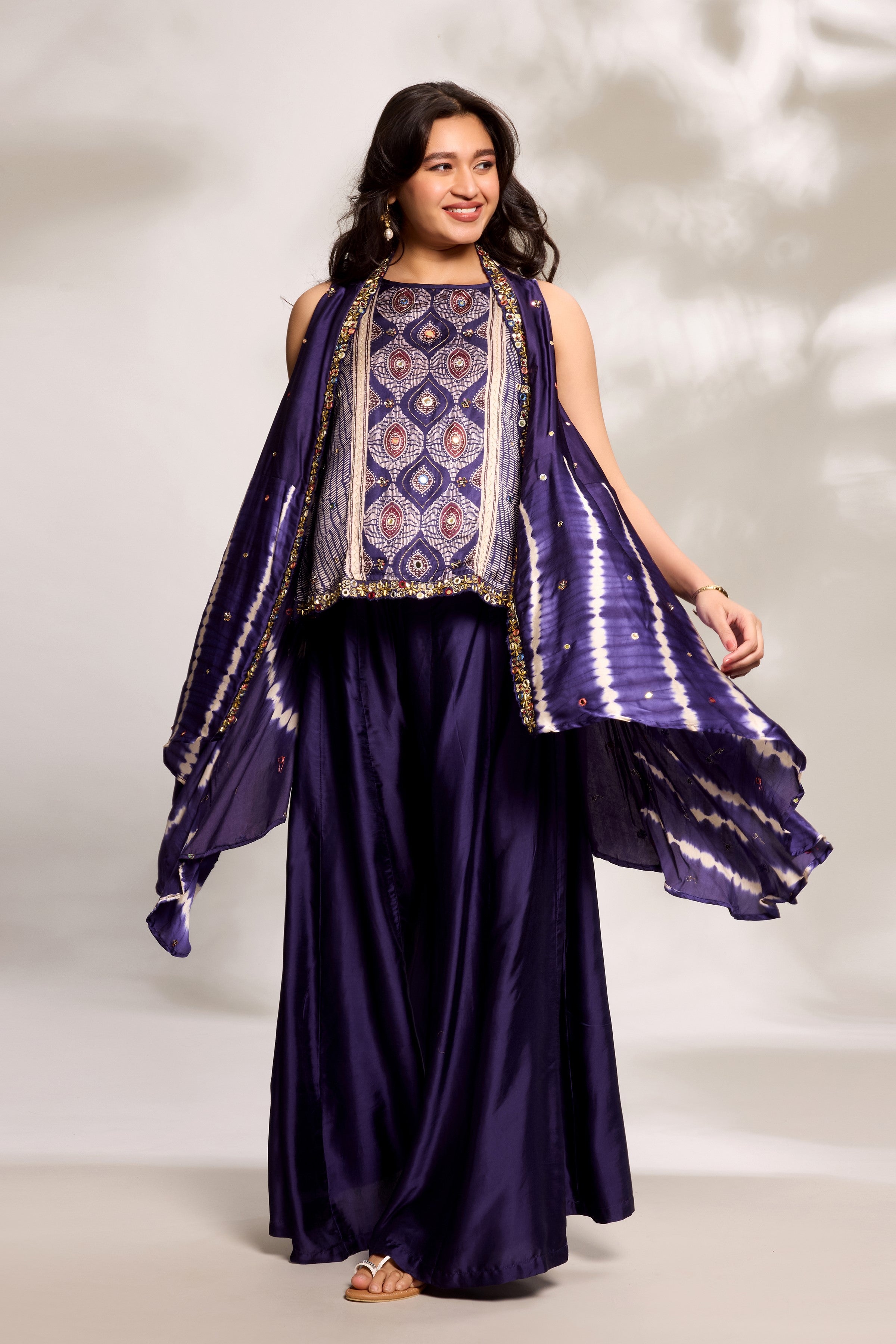 Deep Purple Printed Cape Set