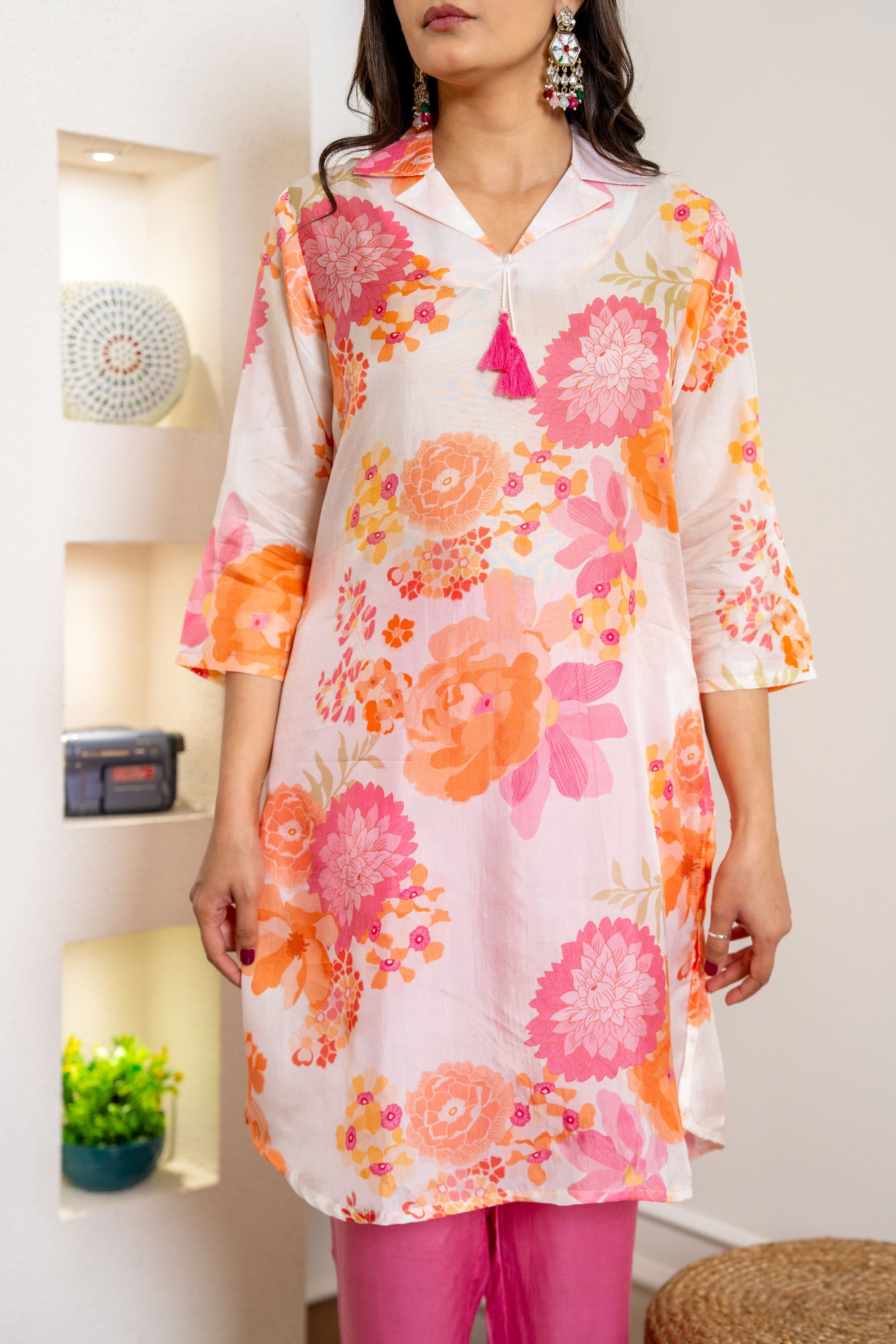 Summer Pink Floral Printed Italian Paper Silk Co-ord Set