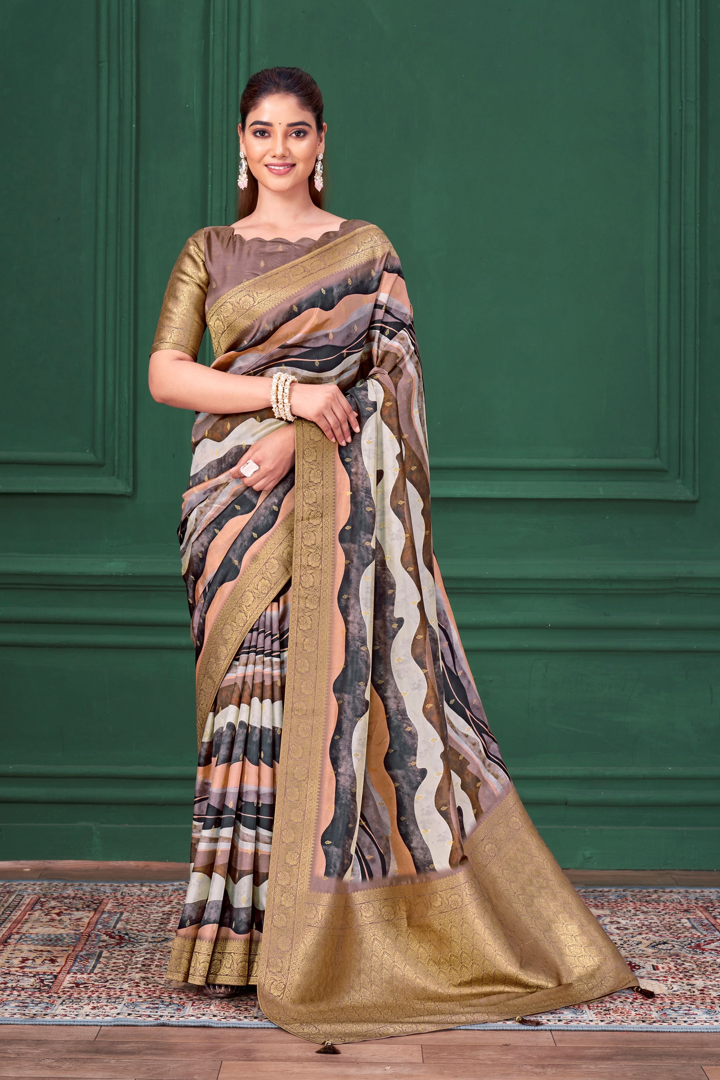 Lilac Purple Digital Printed Tussar Silk Saree