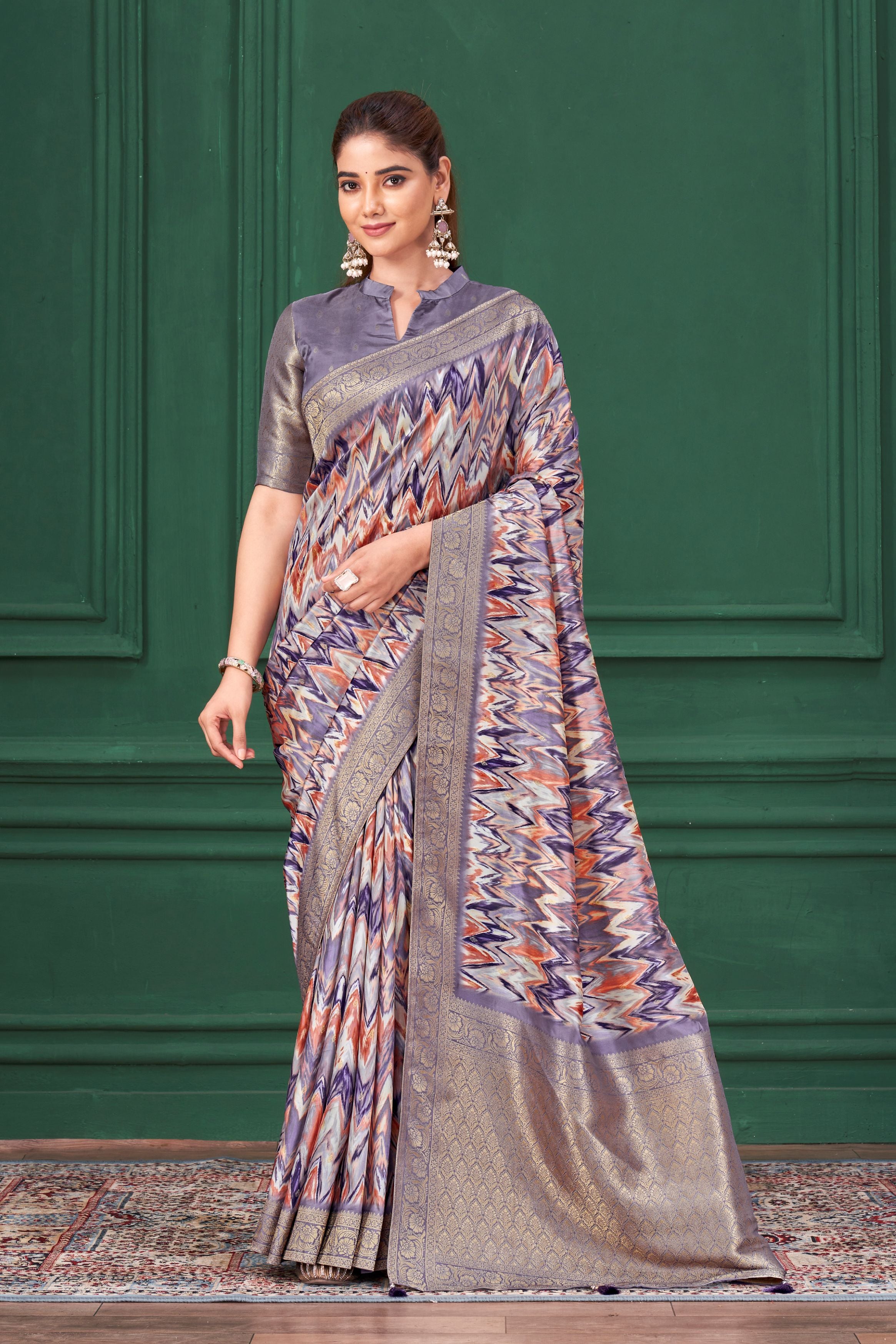 Pastel Purple Digital Printed Tussar Silk Saree